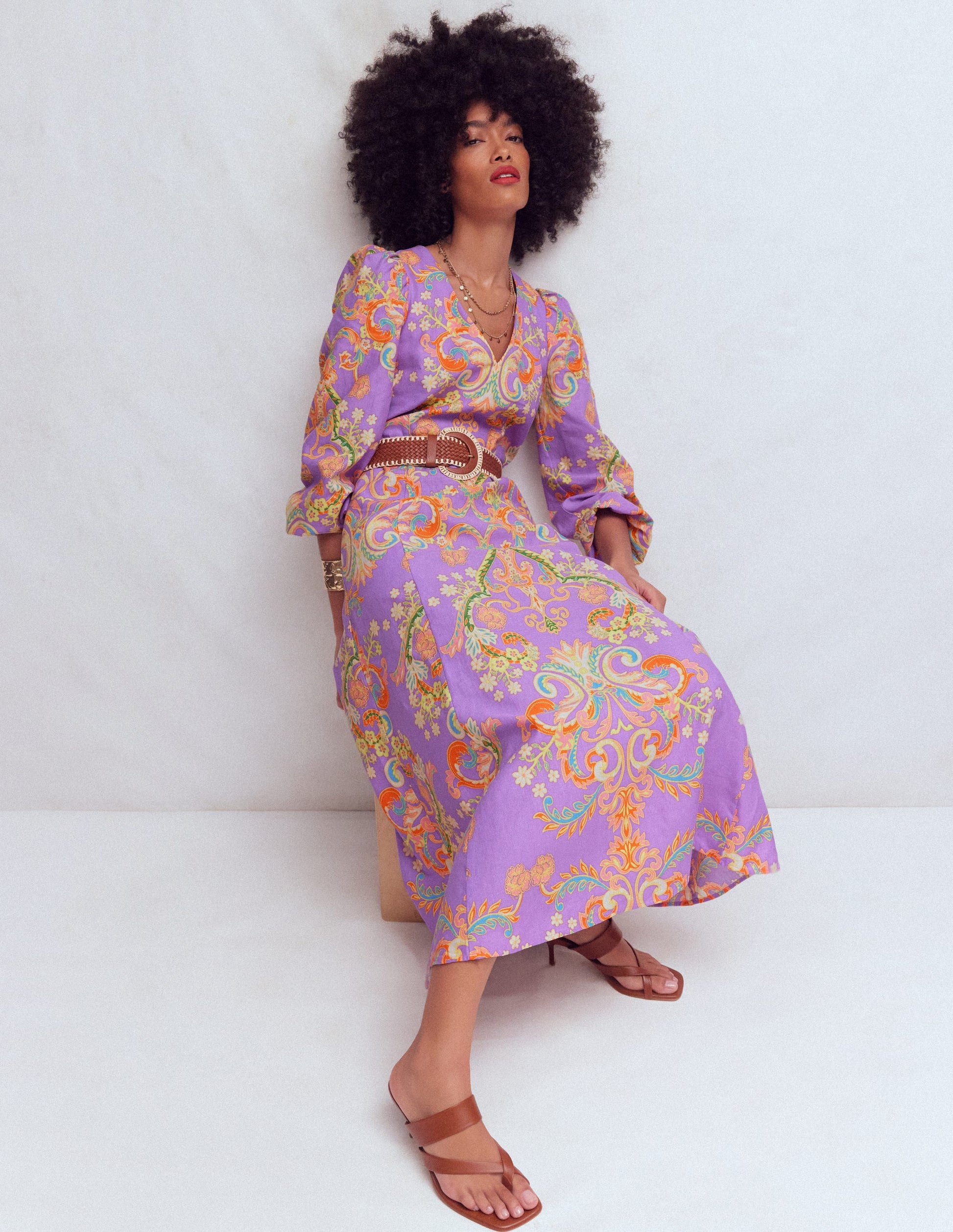 Florence Linen Blend Dress-Multi Enchanting Bouquet-3