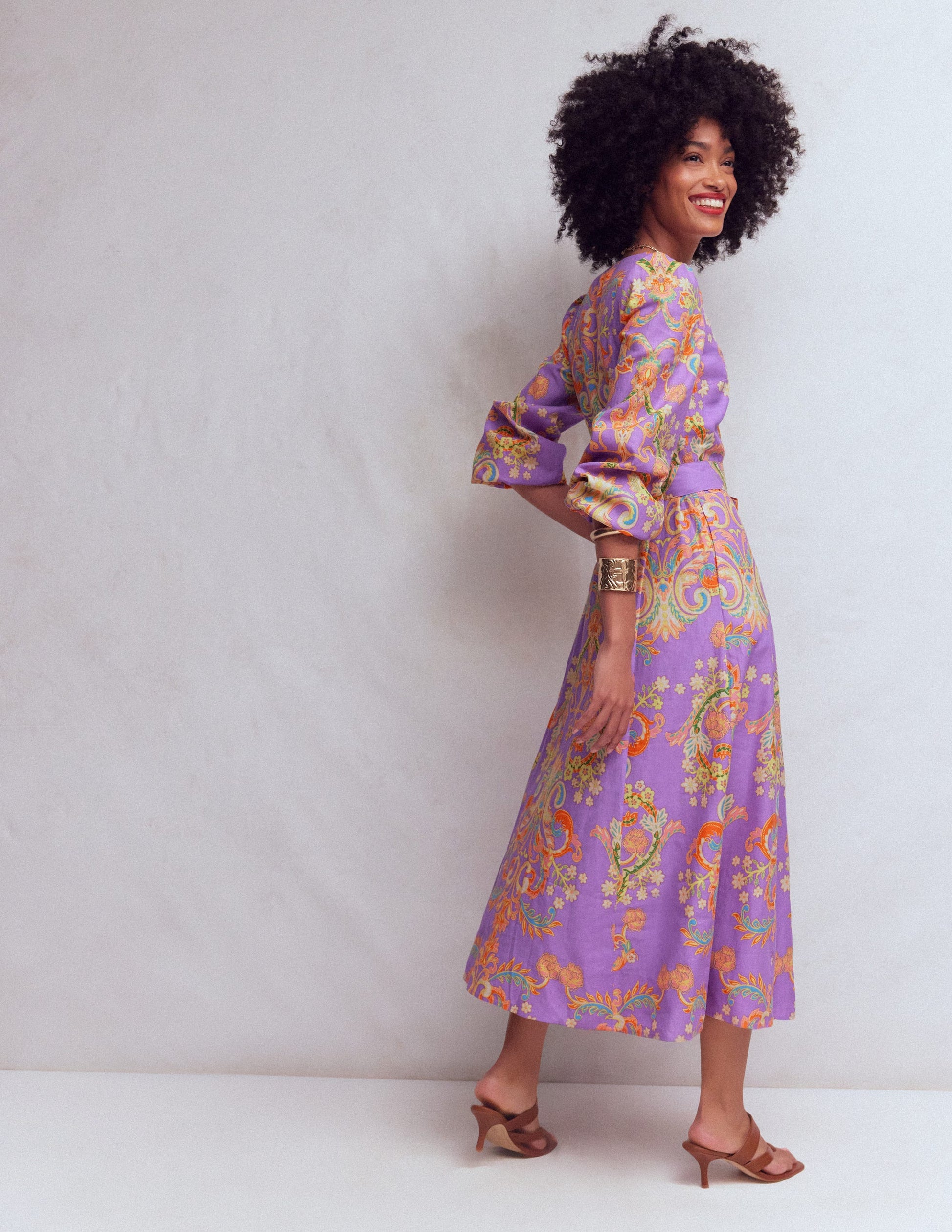 Florence Linen Blend Dress-Multi Enchanting Bouquet-5