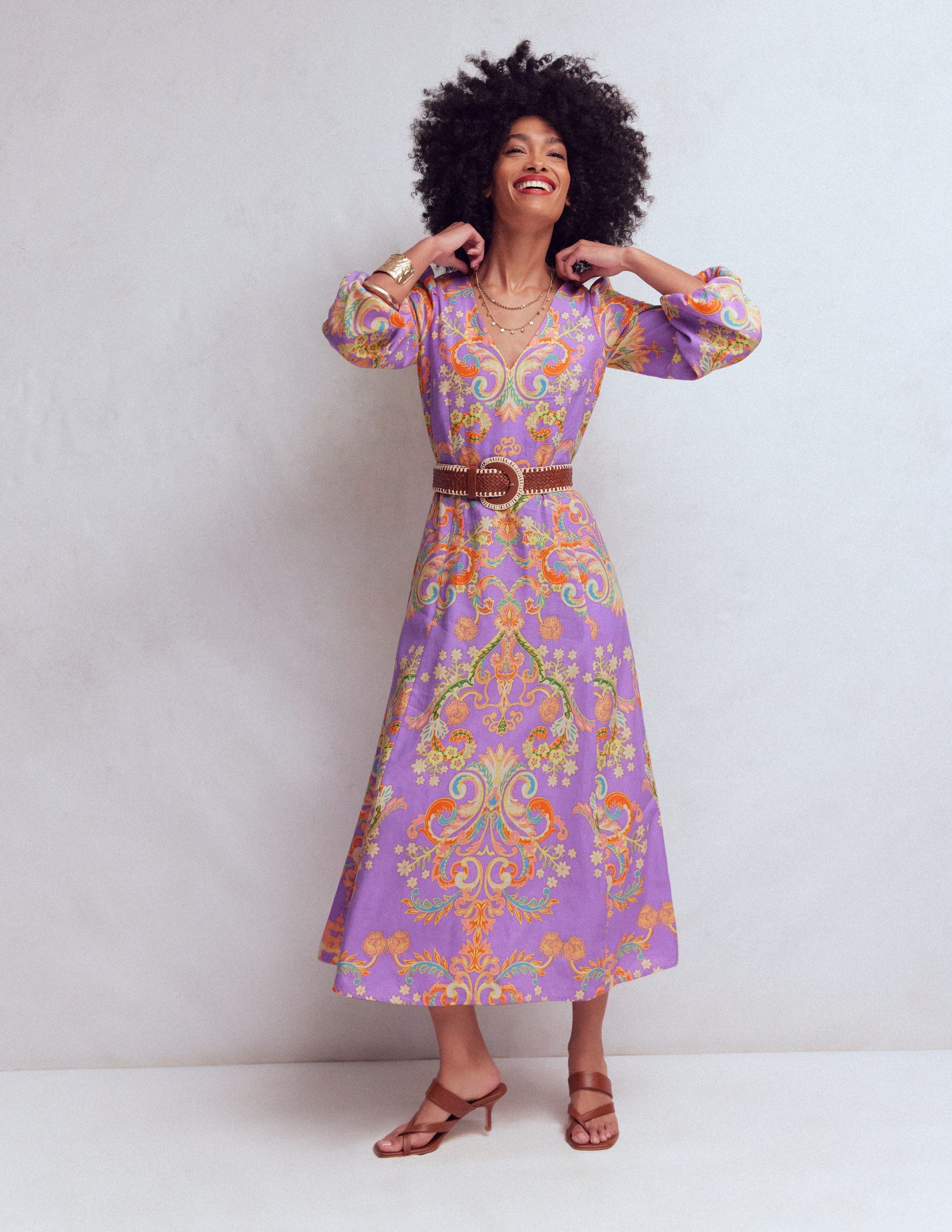 Florence Linen Blend Dress-Multi Enchanting Bouquet-6