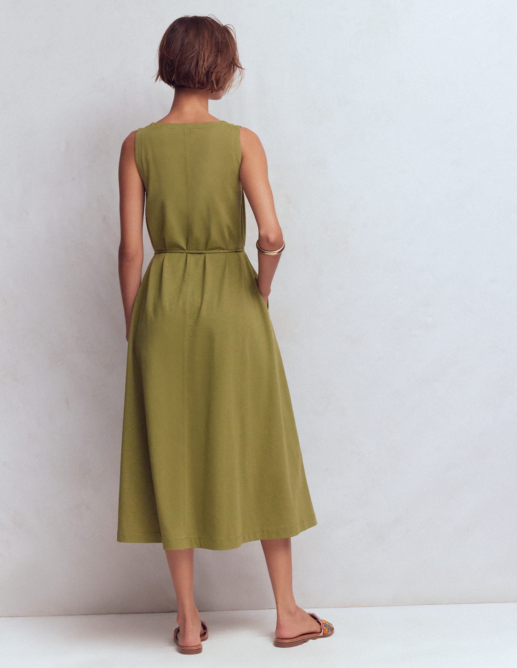 Mia V-neck Jersey Midi Dress-Olive - Image 3