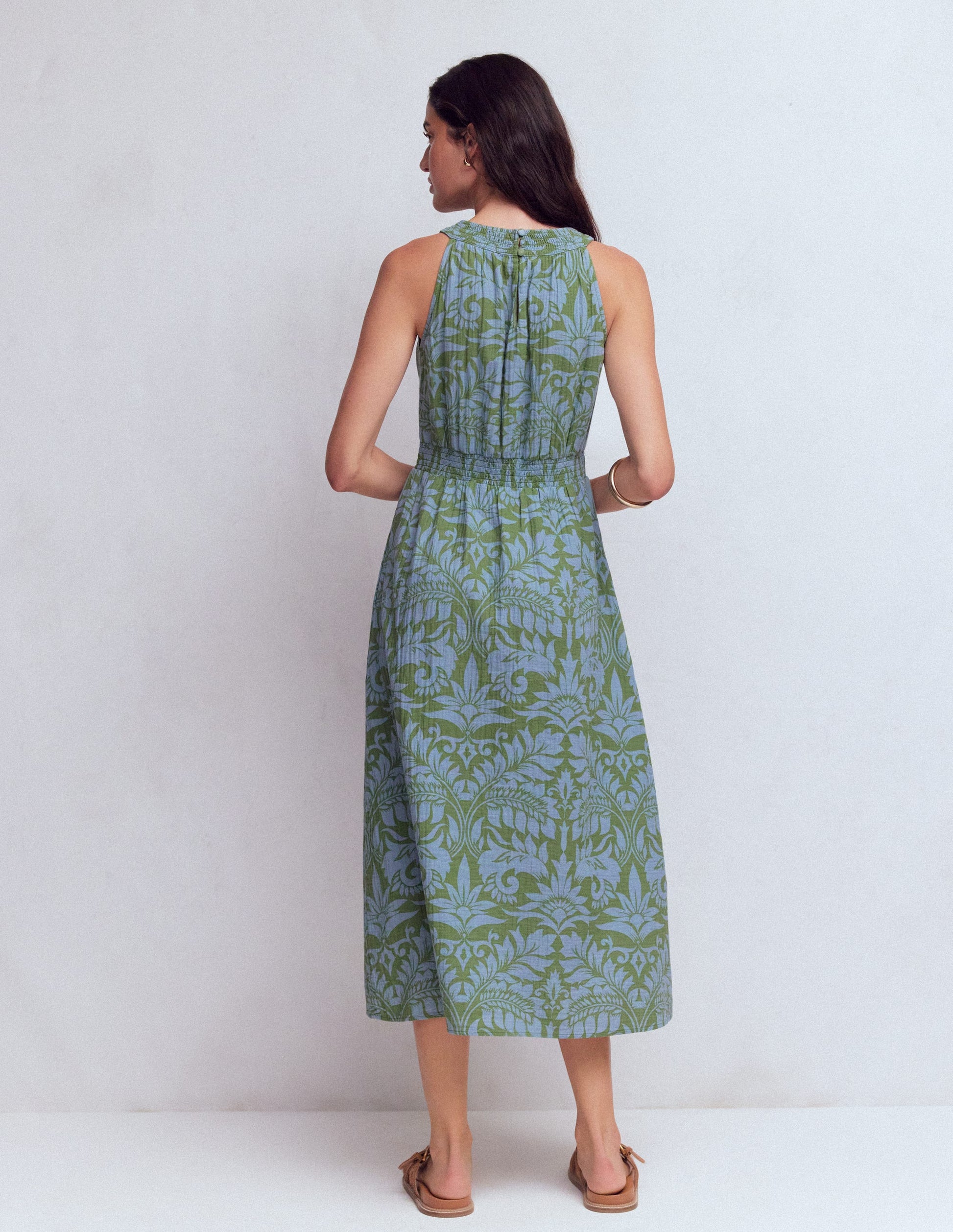 Daphne Double Cloth Dress-Green Ornamental Foliage-3