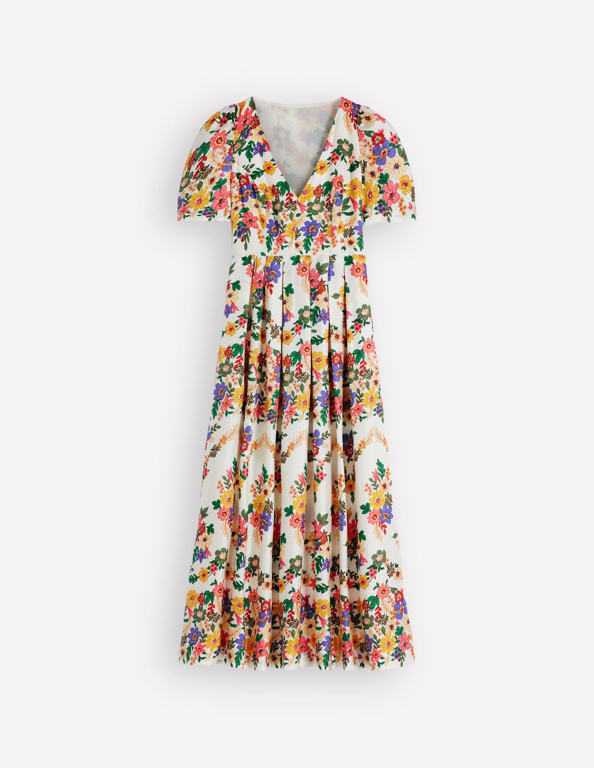 Pleat V-neck Dress-Multi Meadow Flowers-8