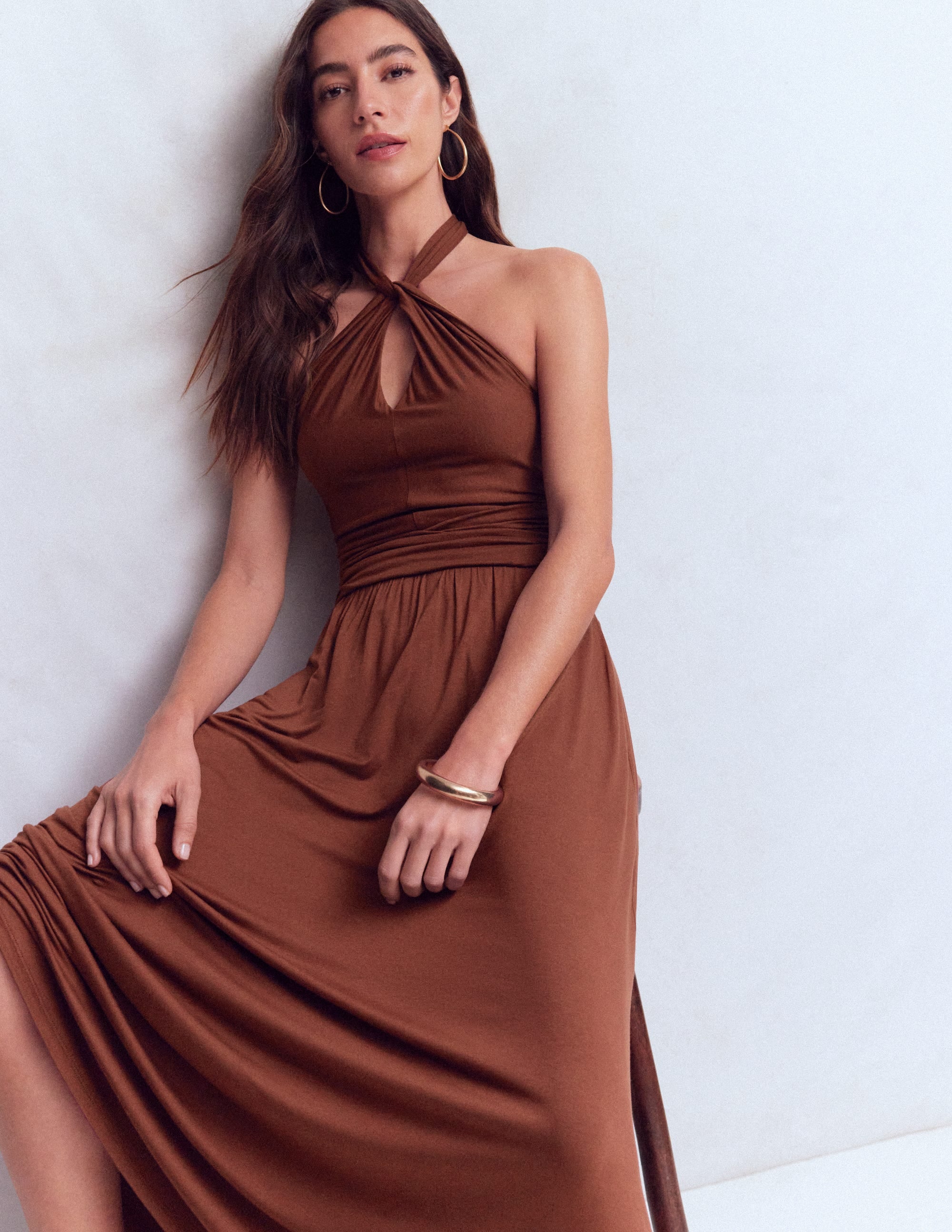 Sydney Twist Neck Jersey Dress-Bitter Chocolate - Image 2
