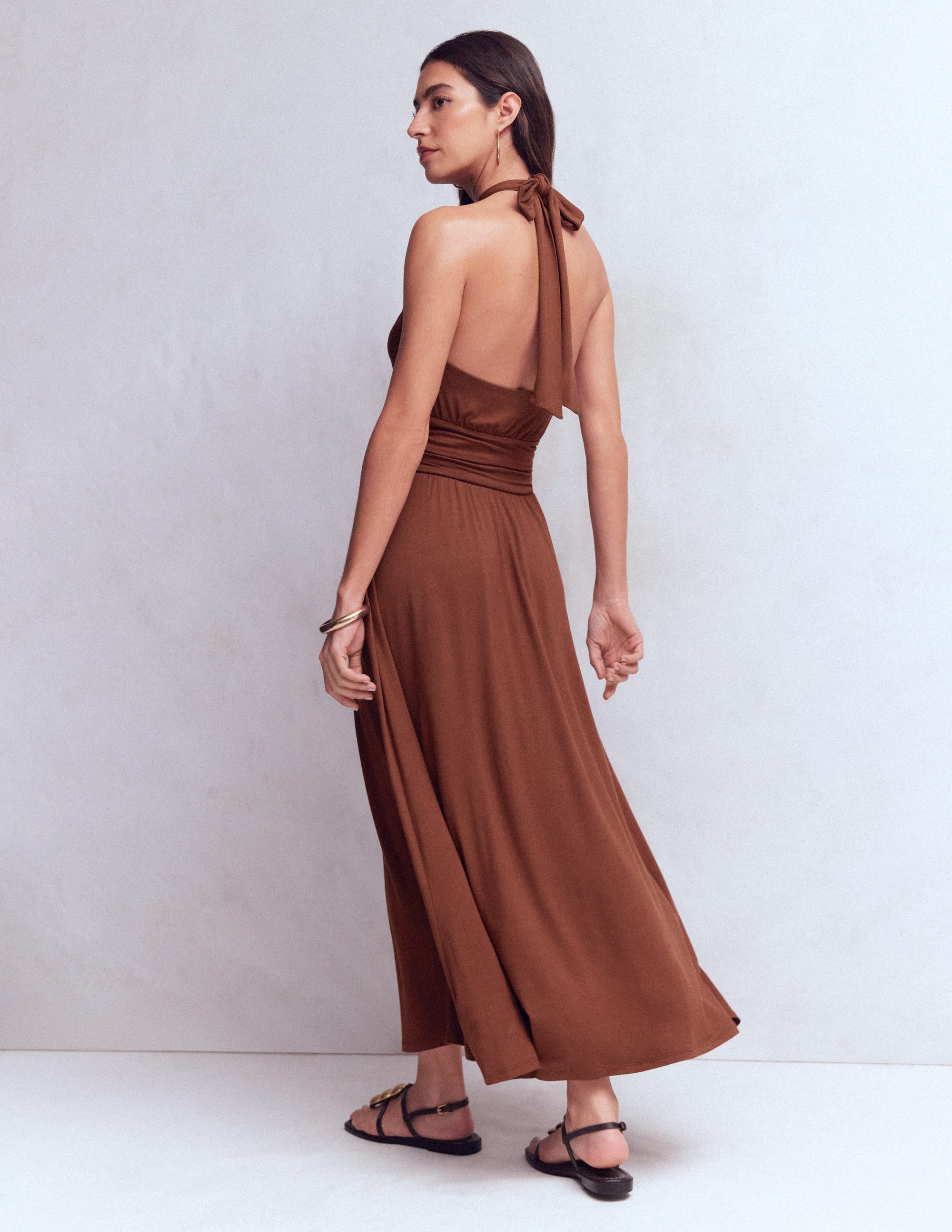 Sydney Twist Neck Jersey Dress-Bitter Chocolate - Image 4
