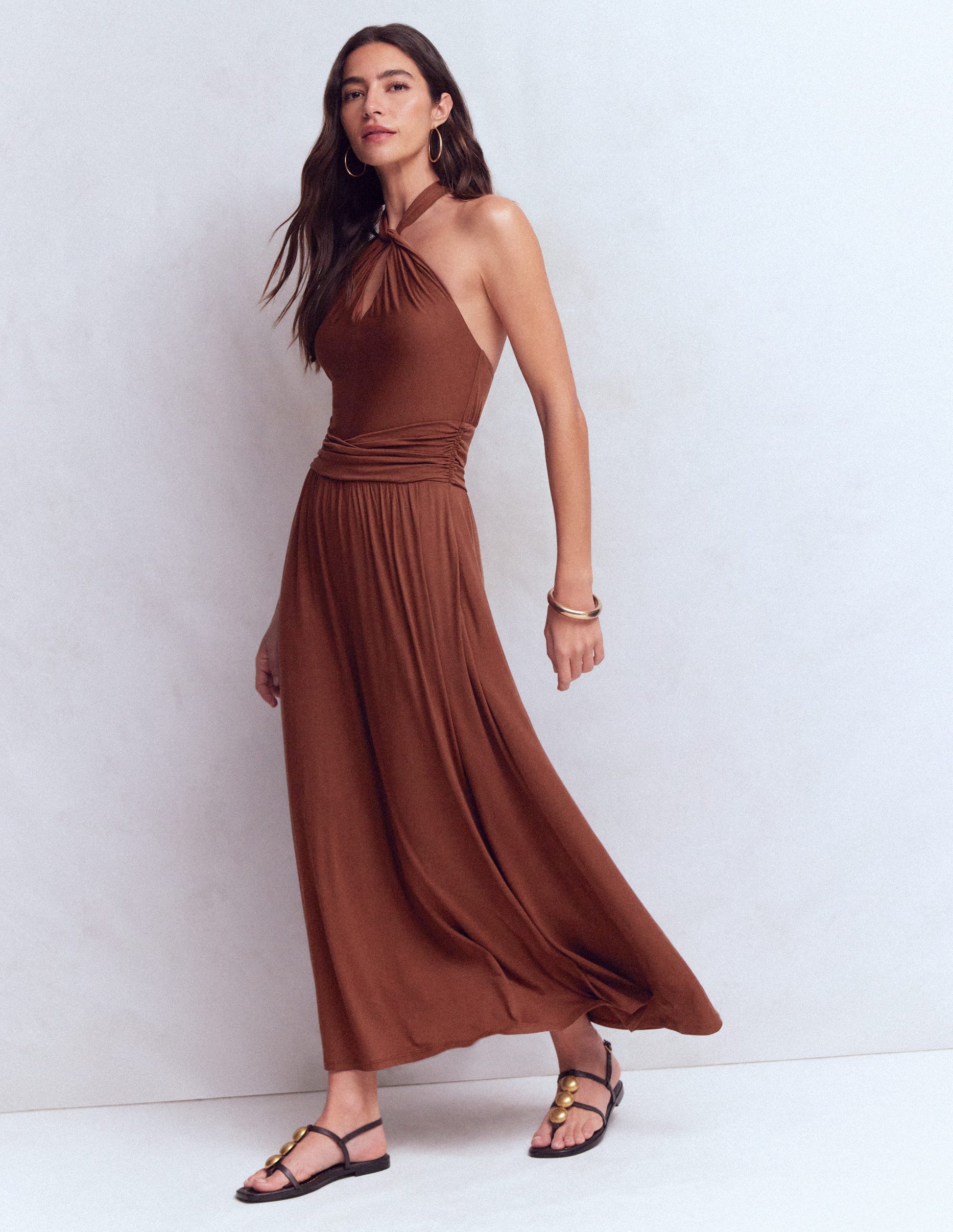 Sydney Twist Neck Jersey Dress-Roasted Brown | Boden UK Sydney Twist Neck Jersey Dress-Roasted Brown | Boden UK