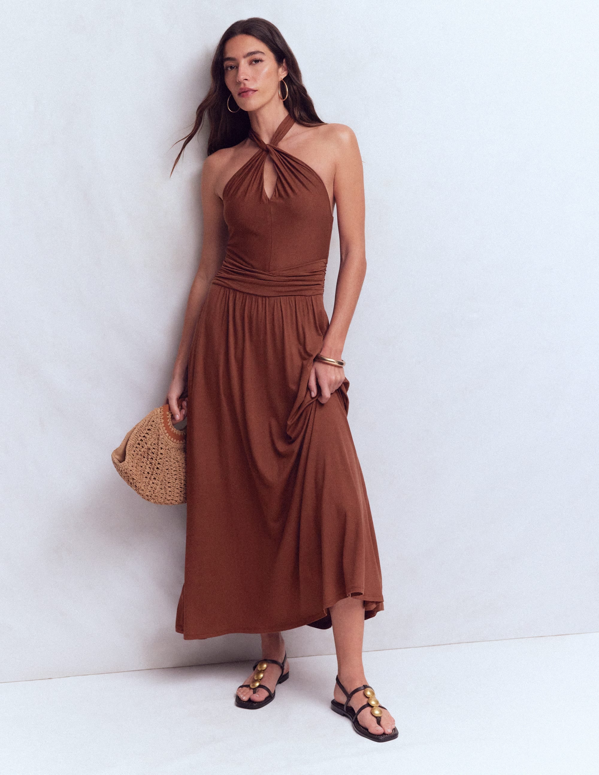 Sydney Twist Neck Jersey Dress-Bitter Chocolate - Image 6