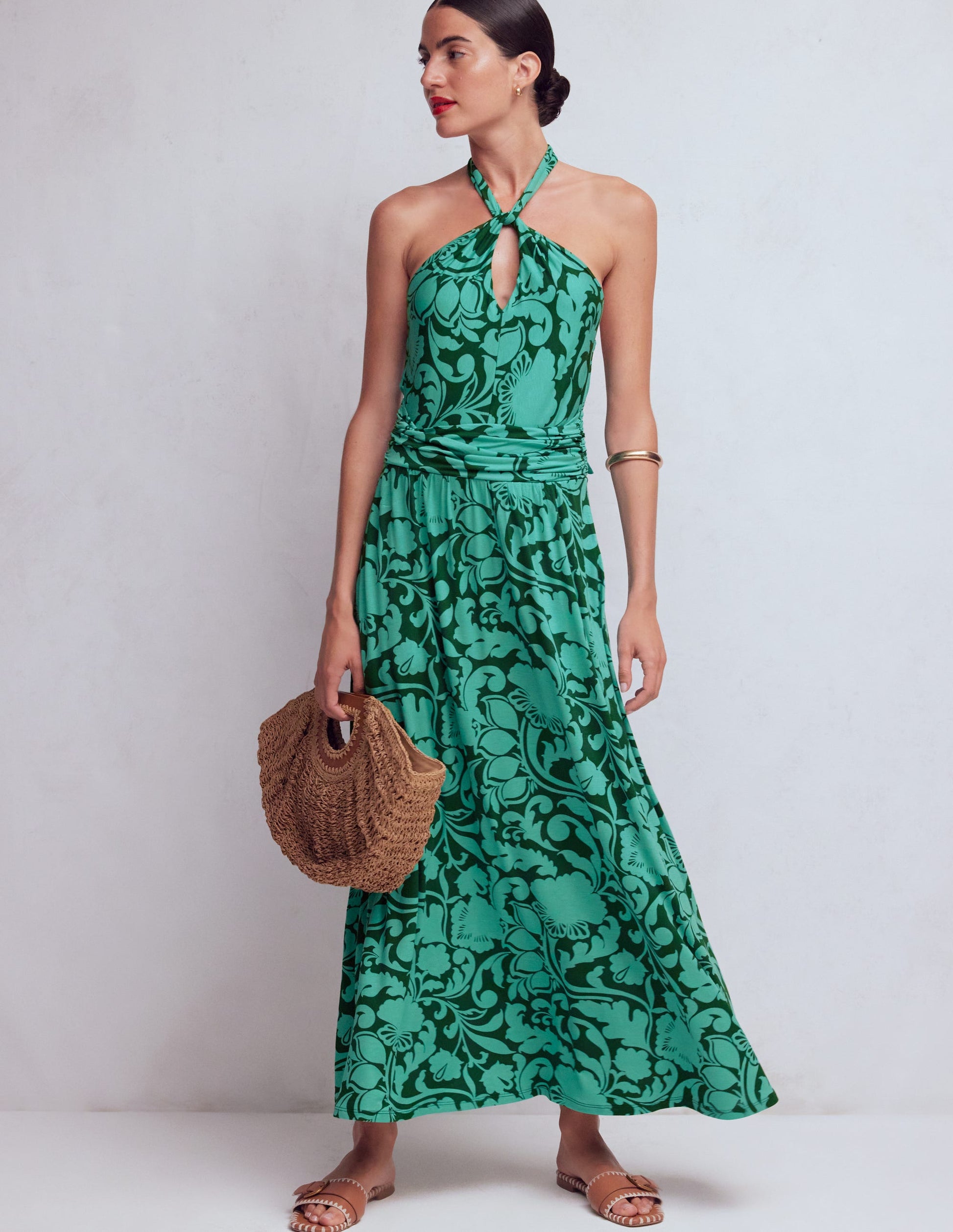 Sydney Twist Neck Jersey Dress-Green, Flourishing Meadow | Boden UK Sydney Twist Neck Jersey Dress-Green, Flourishing Meadow | Boden UK