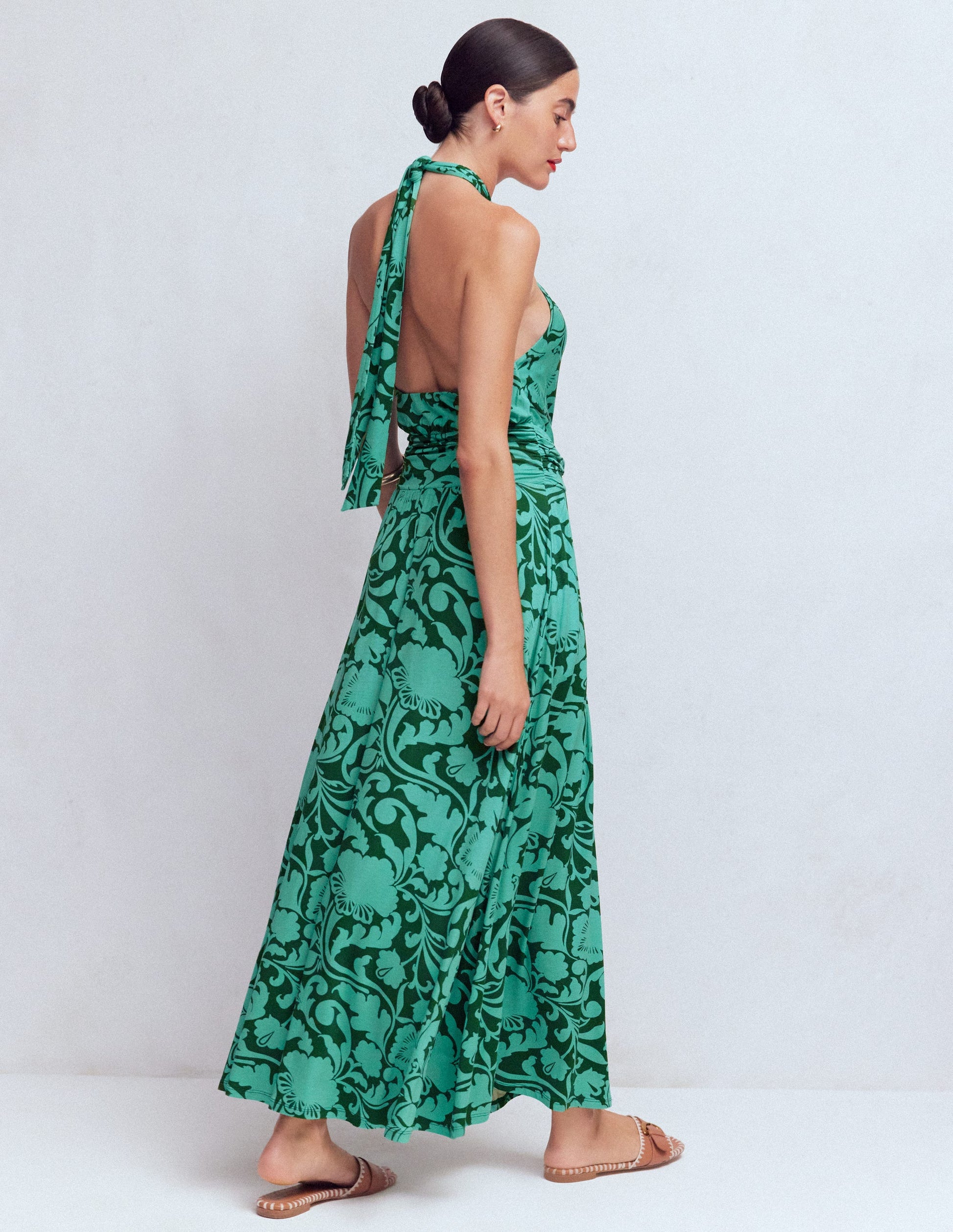 Sydney Twist Neck Jersey Dress-Green, Flourishing Meadow | Boden UK
