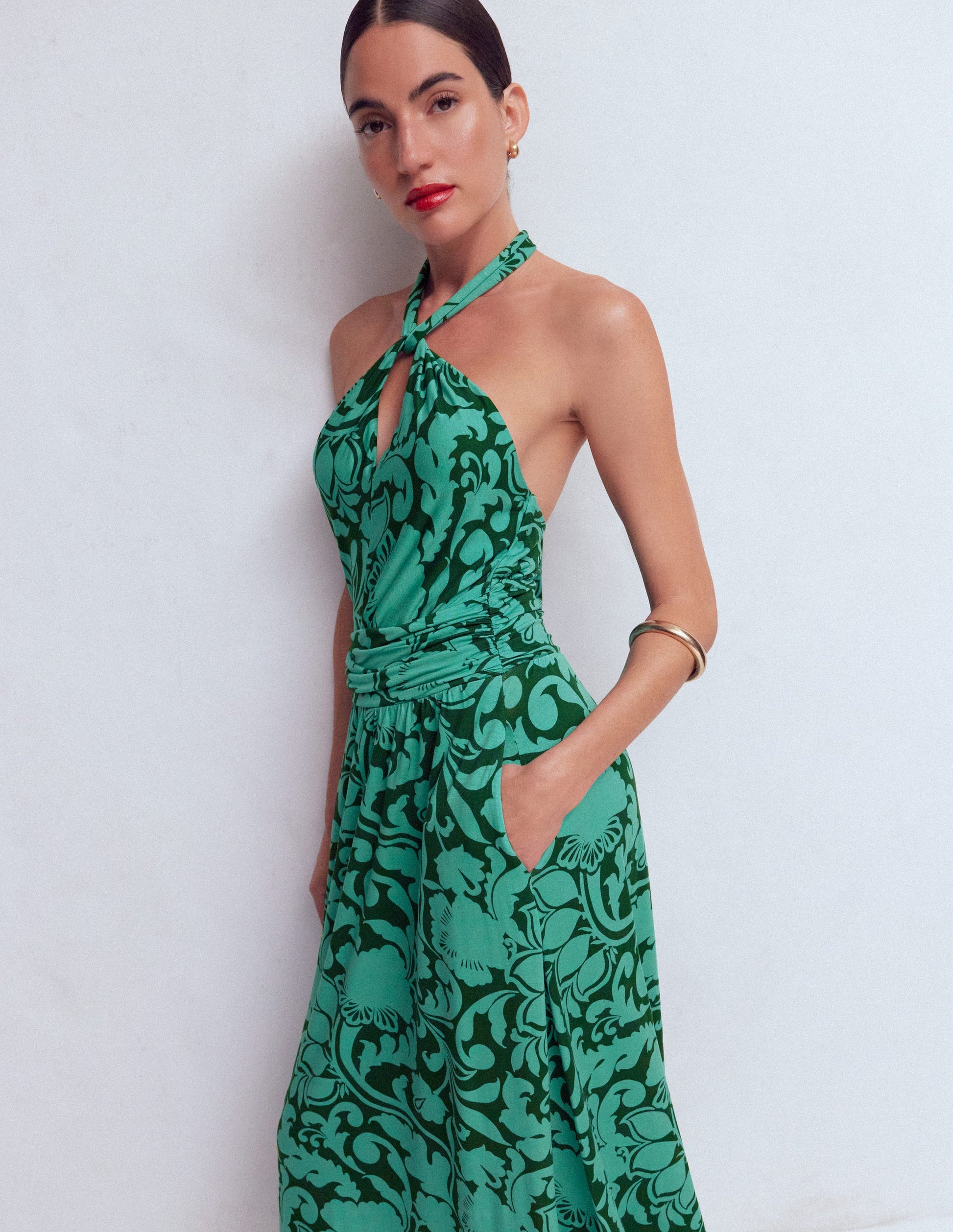 french connection meadow jersey dress Sydney Twist Neck Jersey Dress-Green, Flourishing Meadow