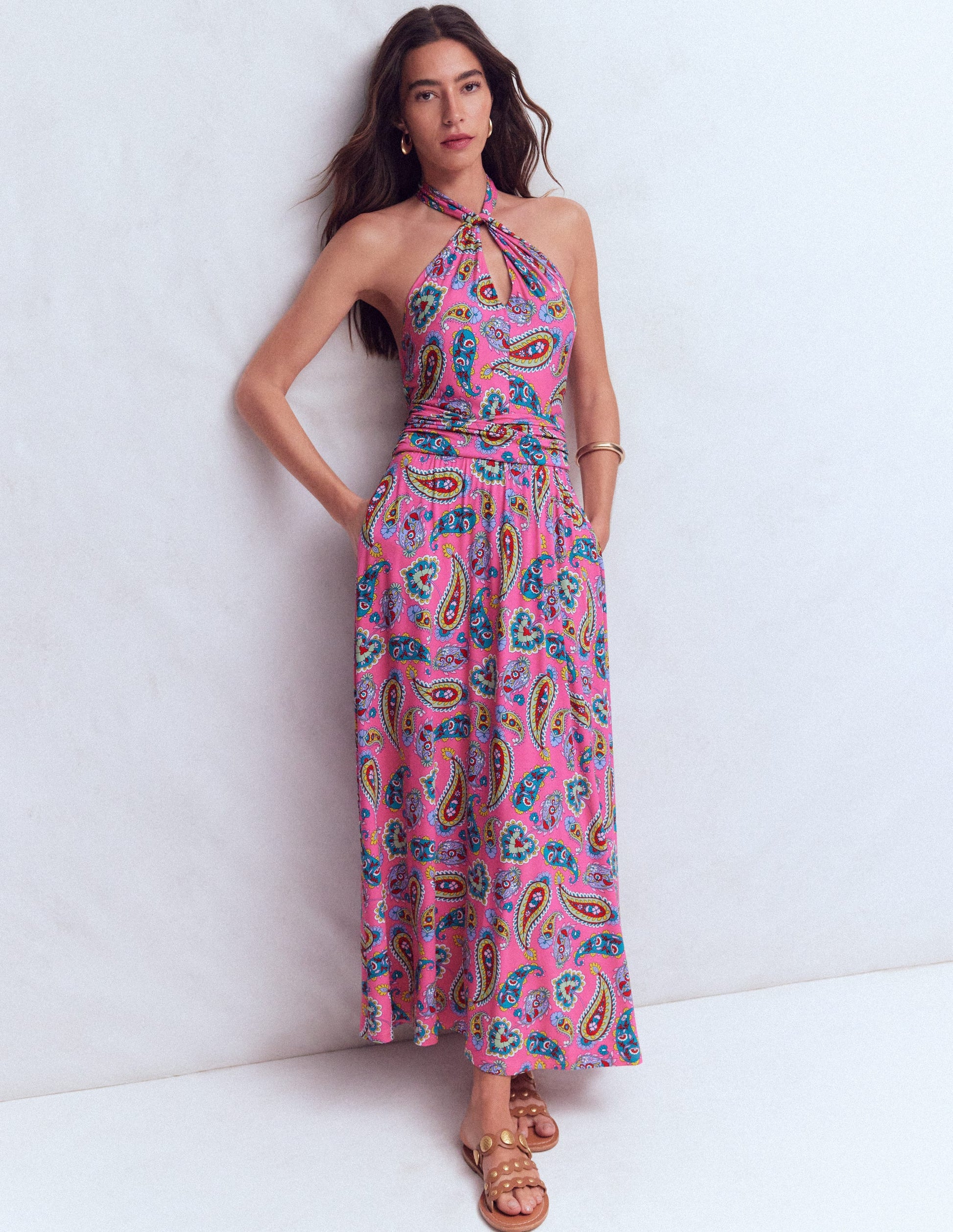 Sydney Twist Neck Jersey Dress-Pink Paisley | Boden UK Sydney Twist Neck Jersey Dress-Pink Paisley | Boden UK
