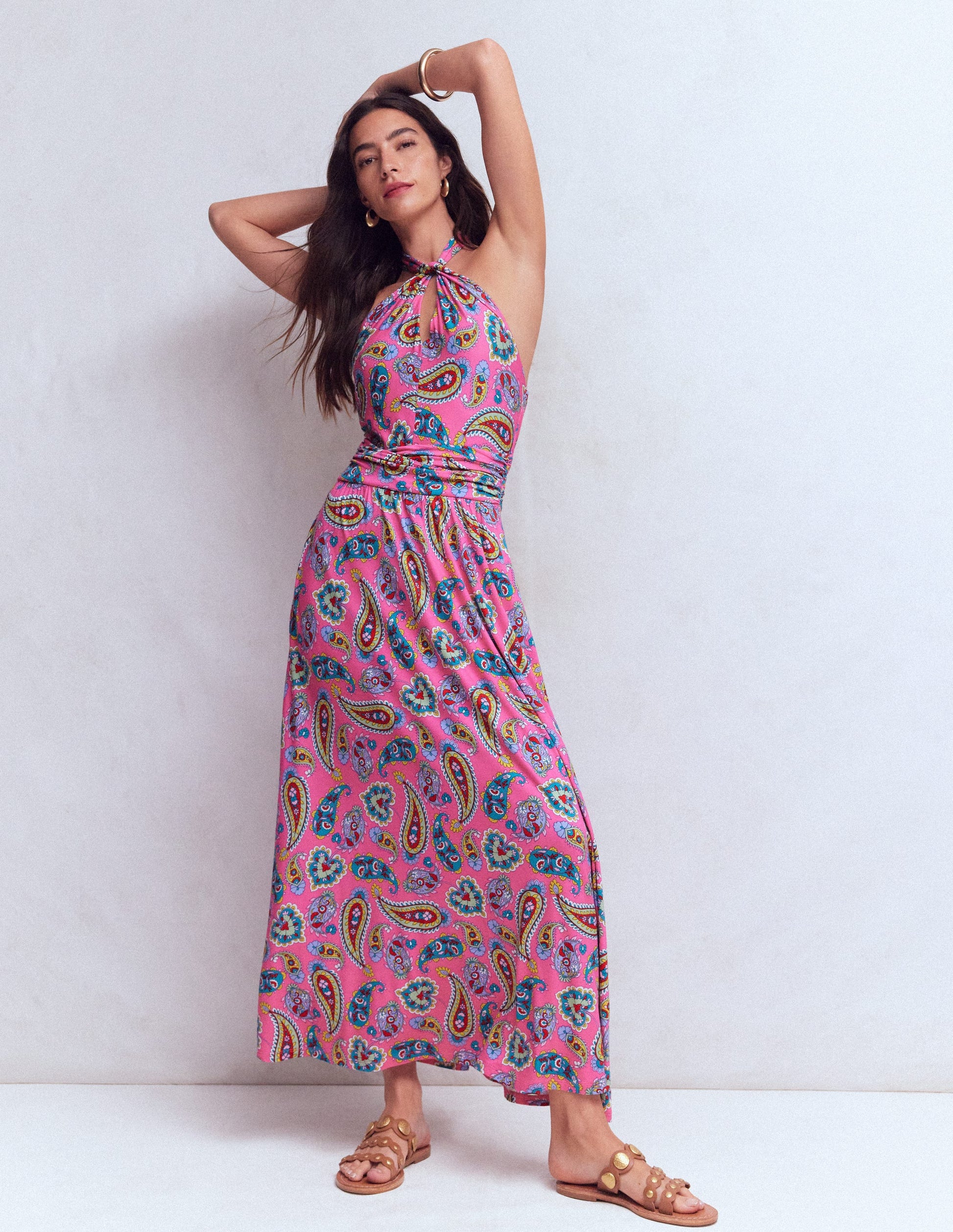 Sydney Twist Neck Jersey Dress-Pink Paisley | Boden UK Sydney Twist Neck Jersey Dress-Pink Paisley | Boden UK