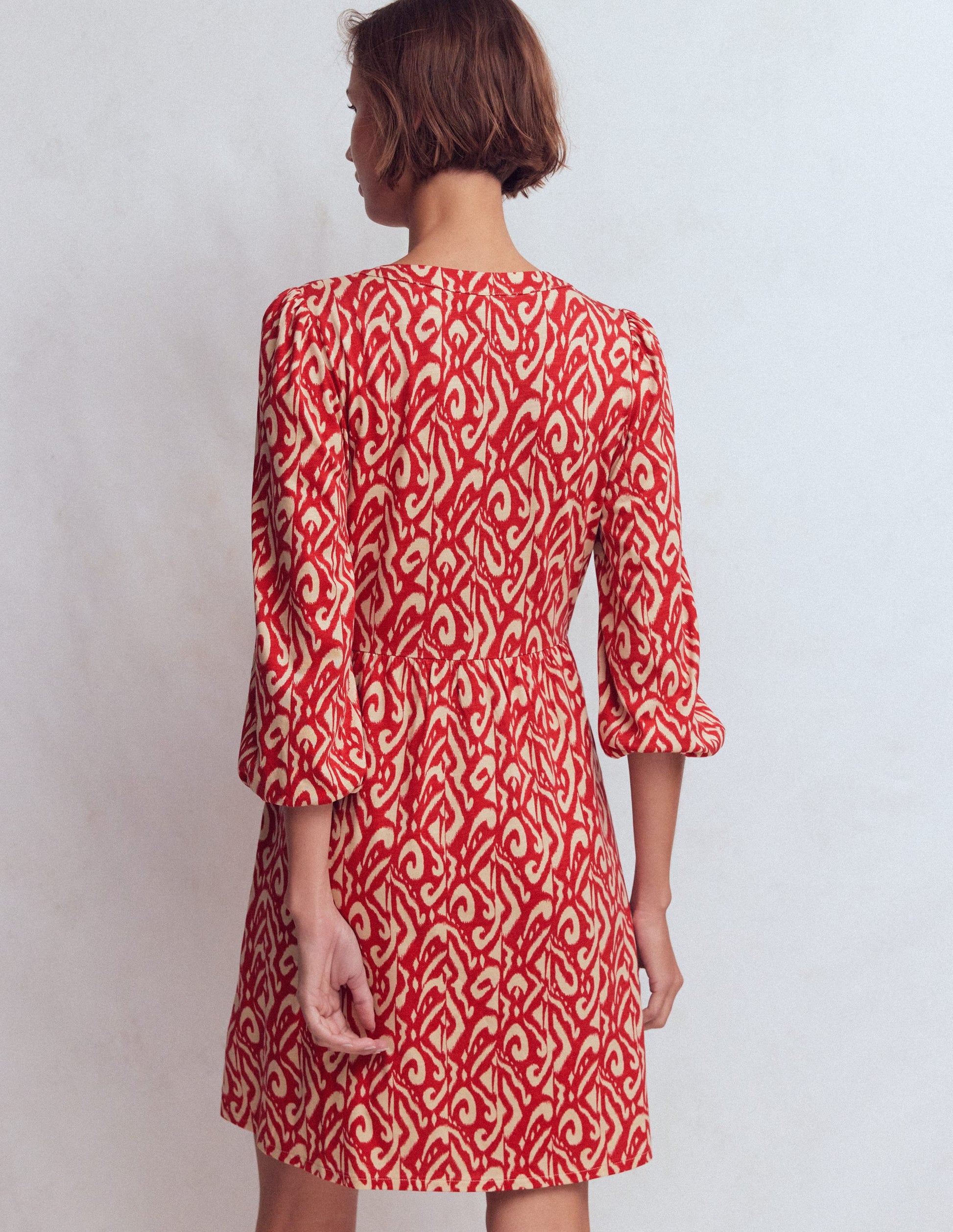 Cathy Notch Neck Jersey Dress-Merida Red, Ikat-3