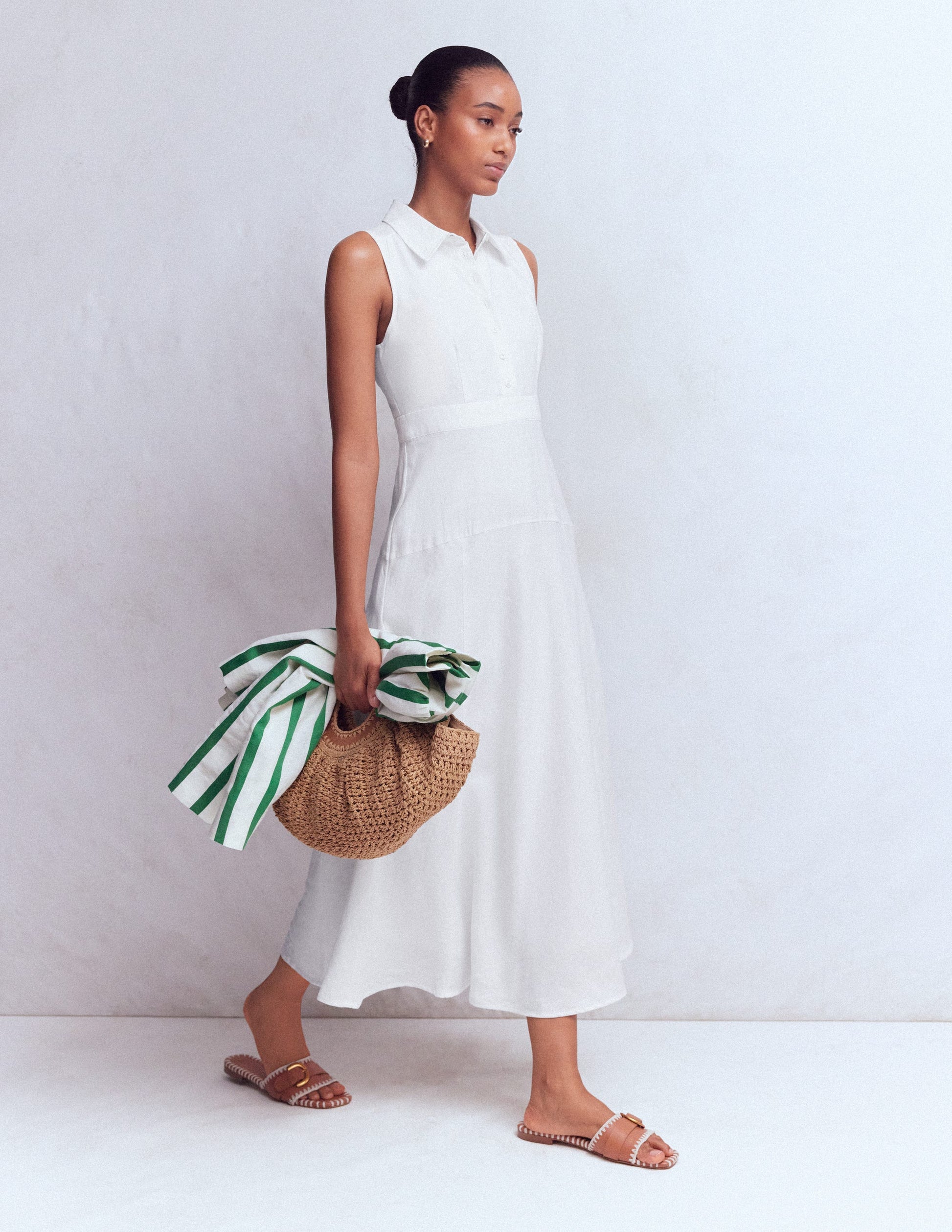 Erma Drop Waist Linen Dress-White | Boden UK Erma Drop Waist Linen Dress-White | Boden UK