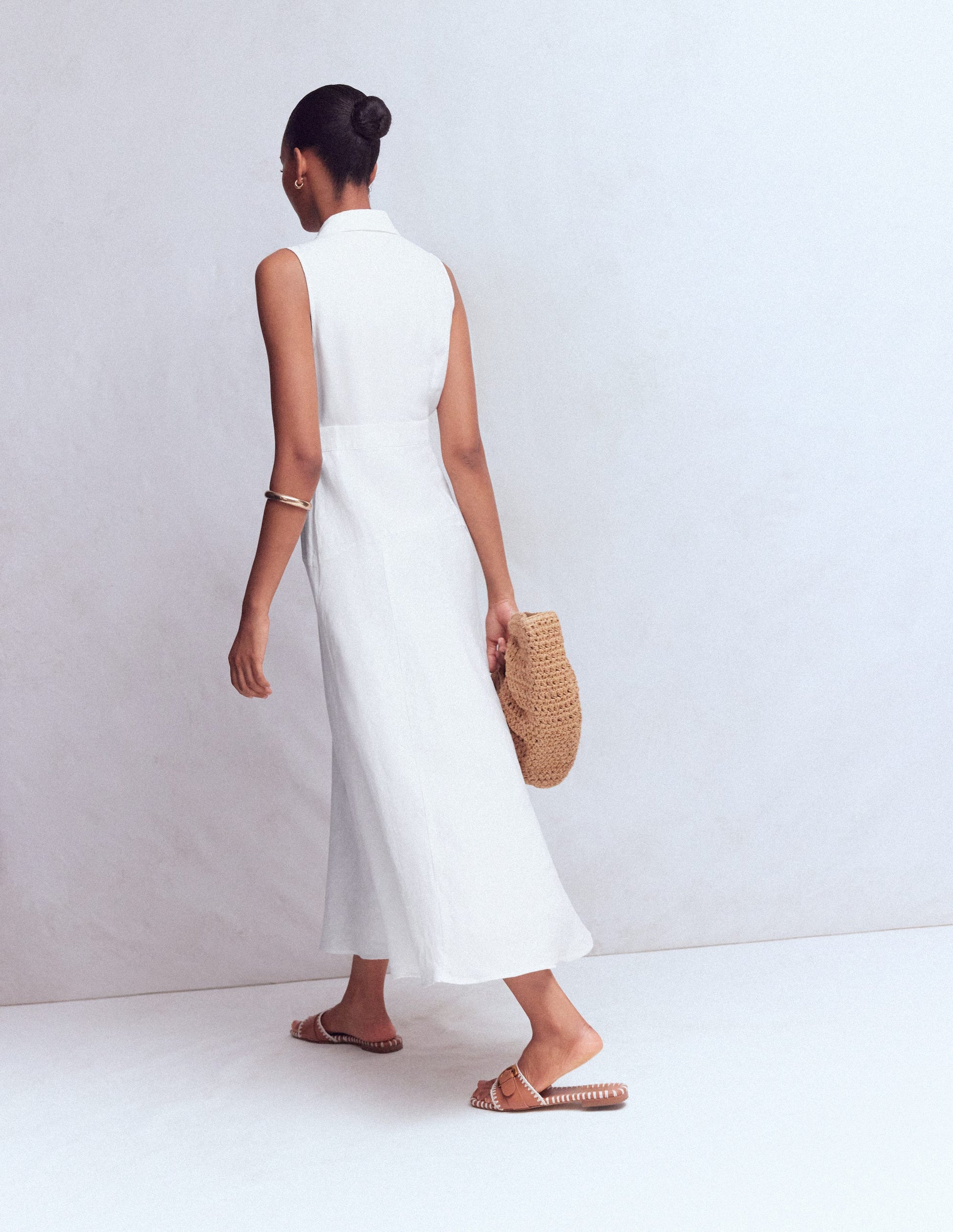 Erma Drop Waist Linen Dress-White | Boden UK Erma Drop Waist Linen Dress-White | Boden UK