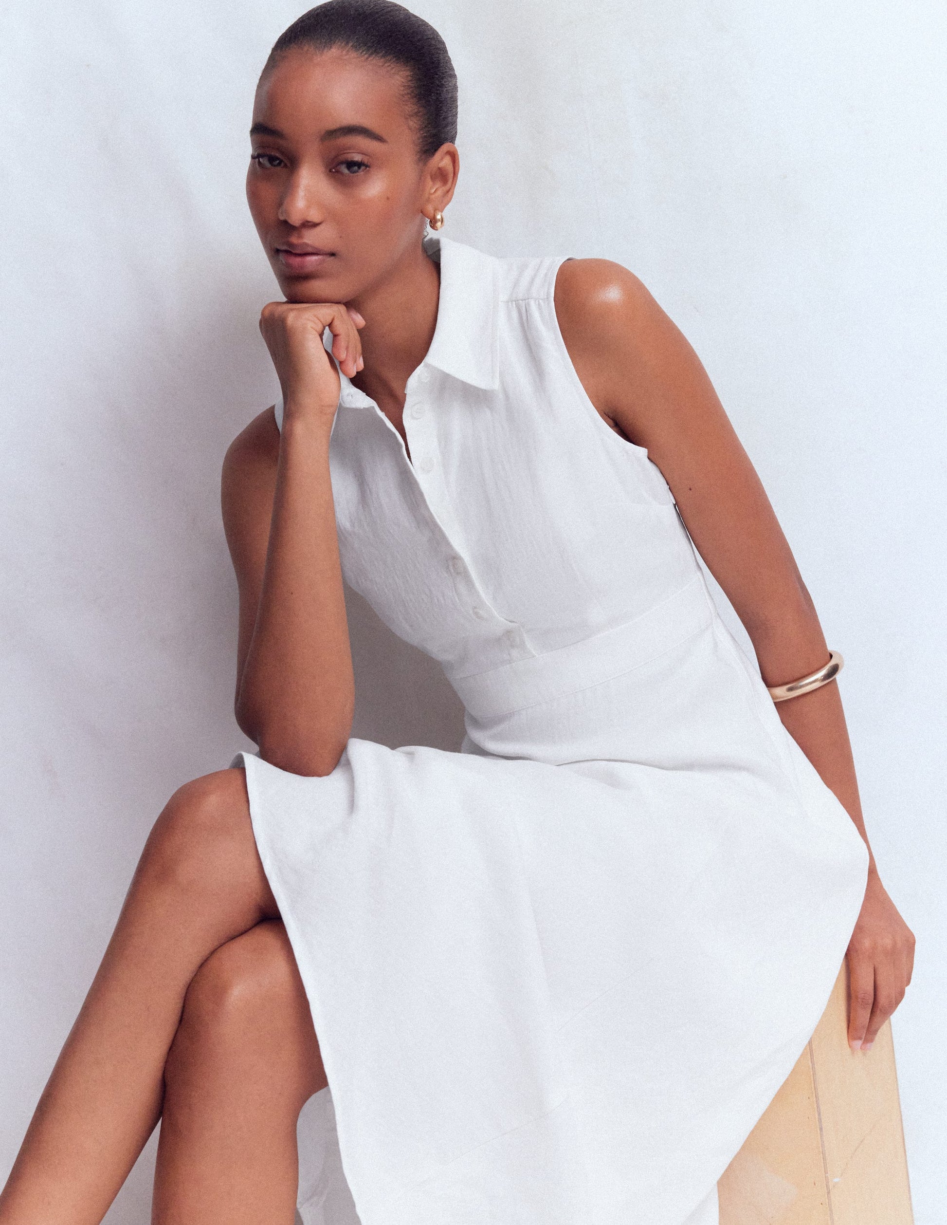 Erma Drop Waist Linen Dress-White | Boden UK Erma Drop Waist Linen Dress-White | Boden UK