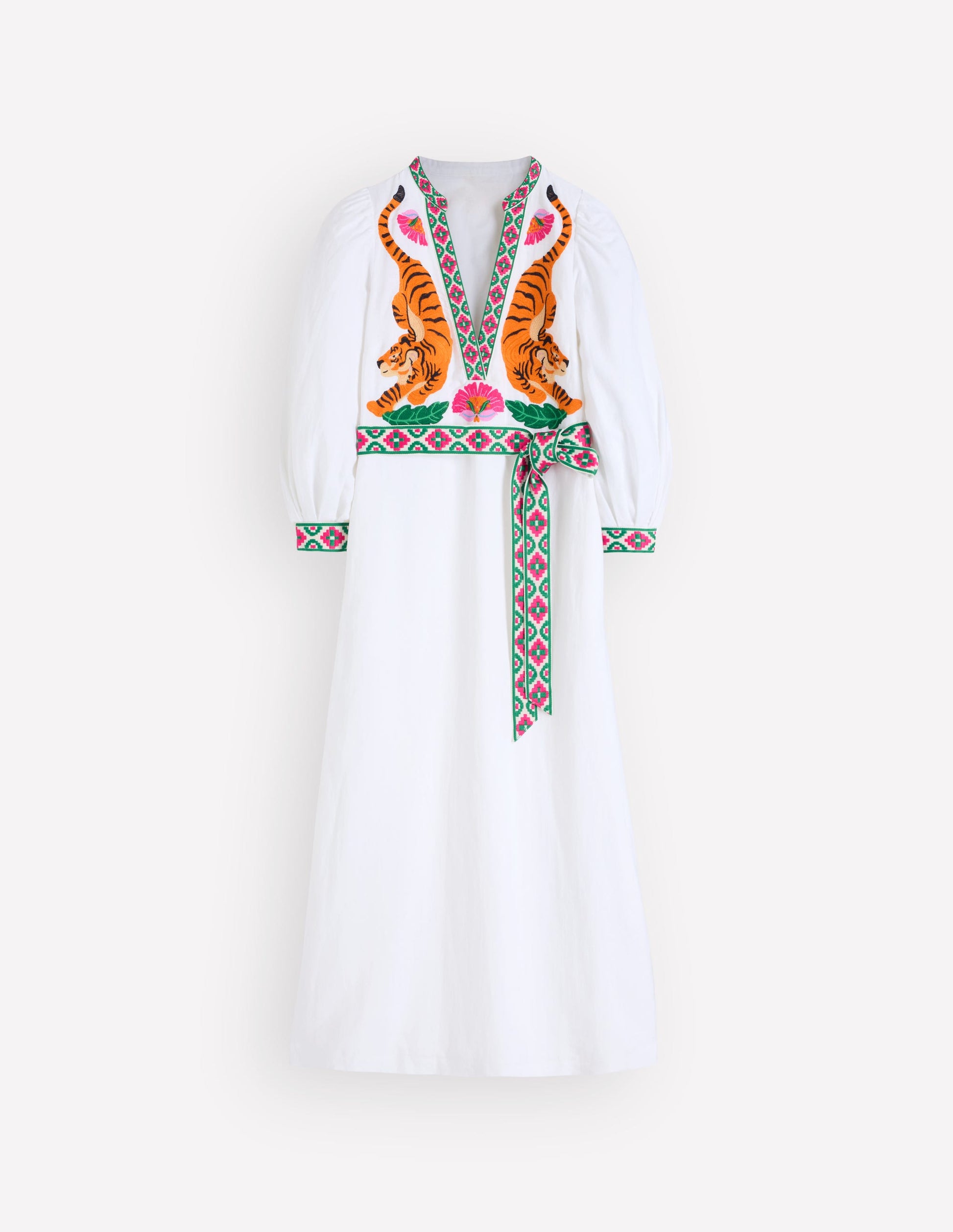 Octavia Linen Blend Dress-Tiger Embroidery-7