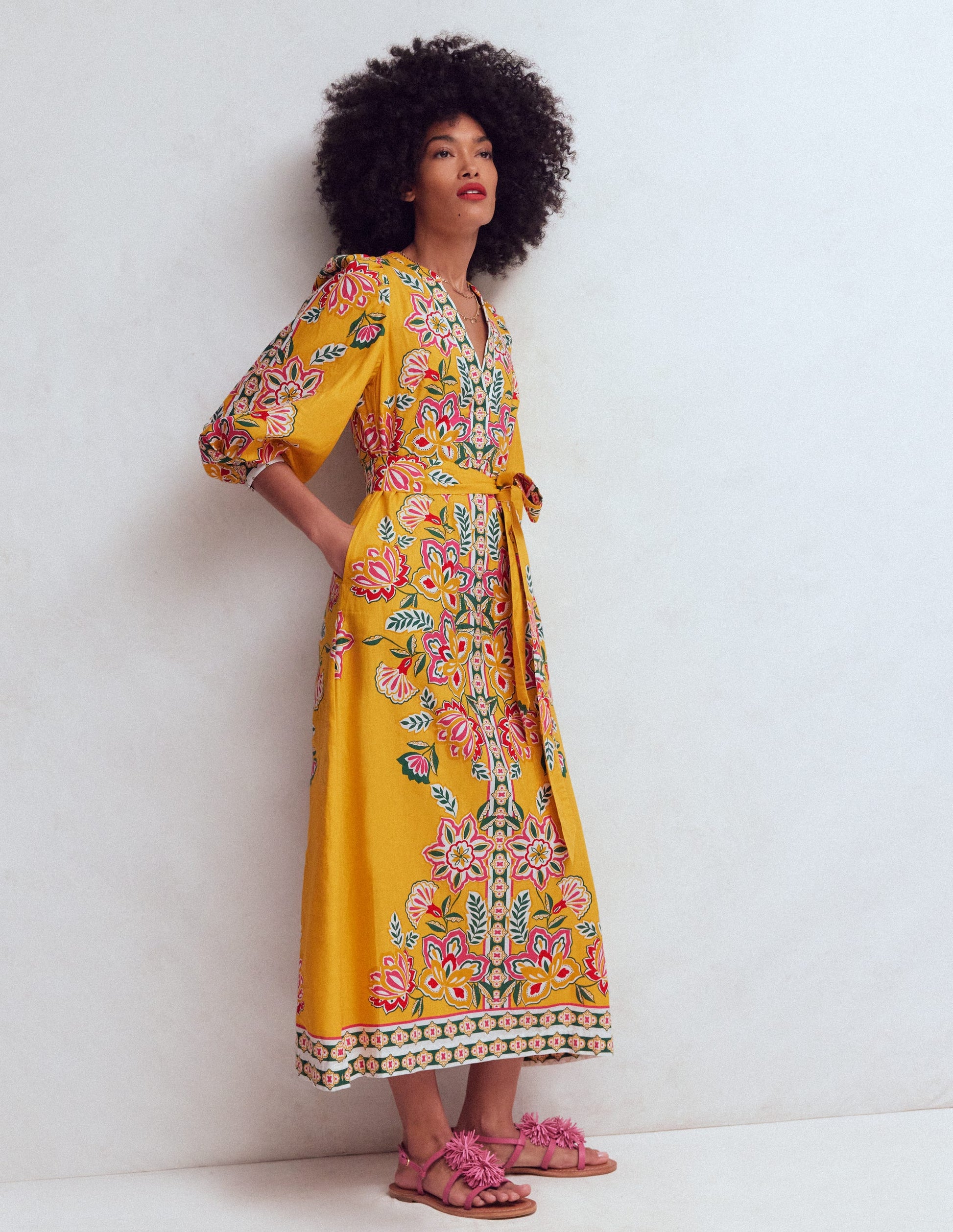 Octavia Linen Blend Dress-Yellow Blossom Elegance-3