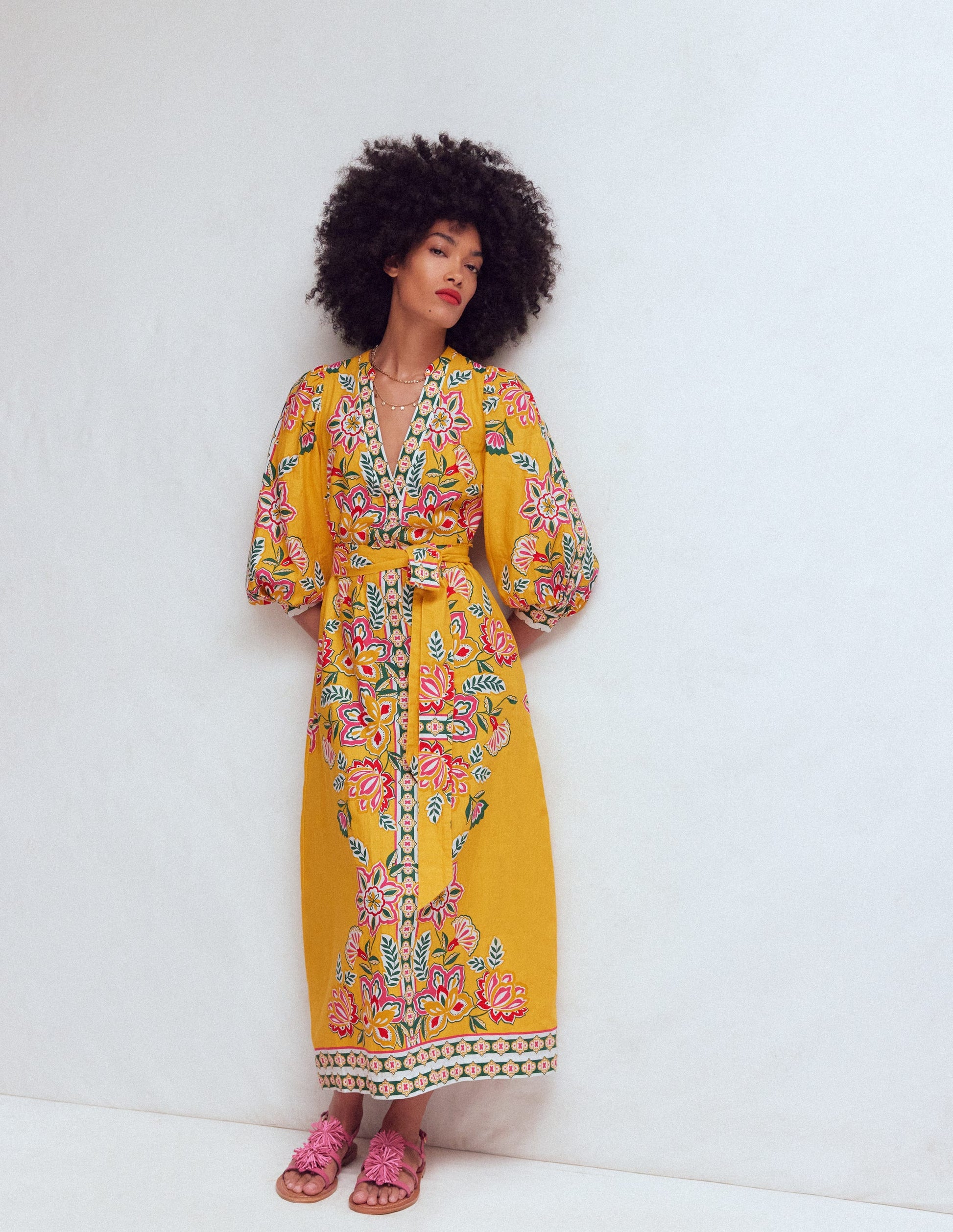 Octavia Linen Blend Dress-Yellow Blossom Elegance-6