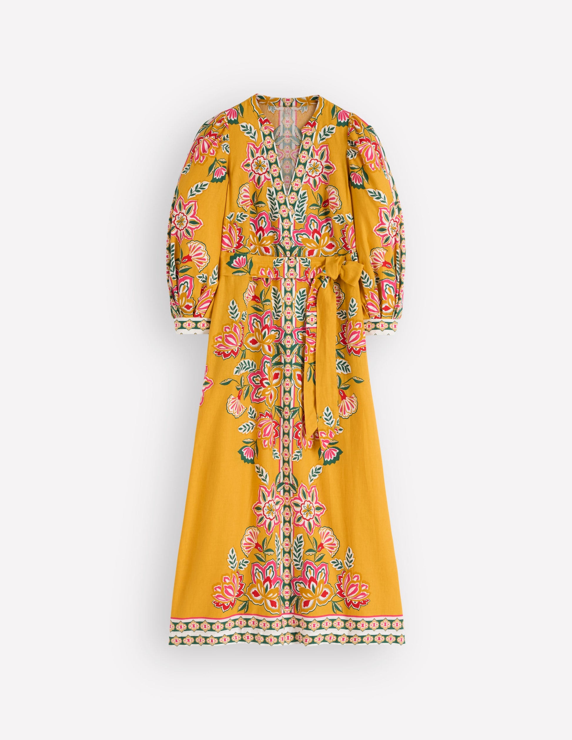 Octavia Linen Blend Dress-Yellow Blossom Elegance-7