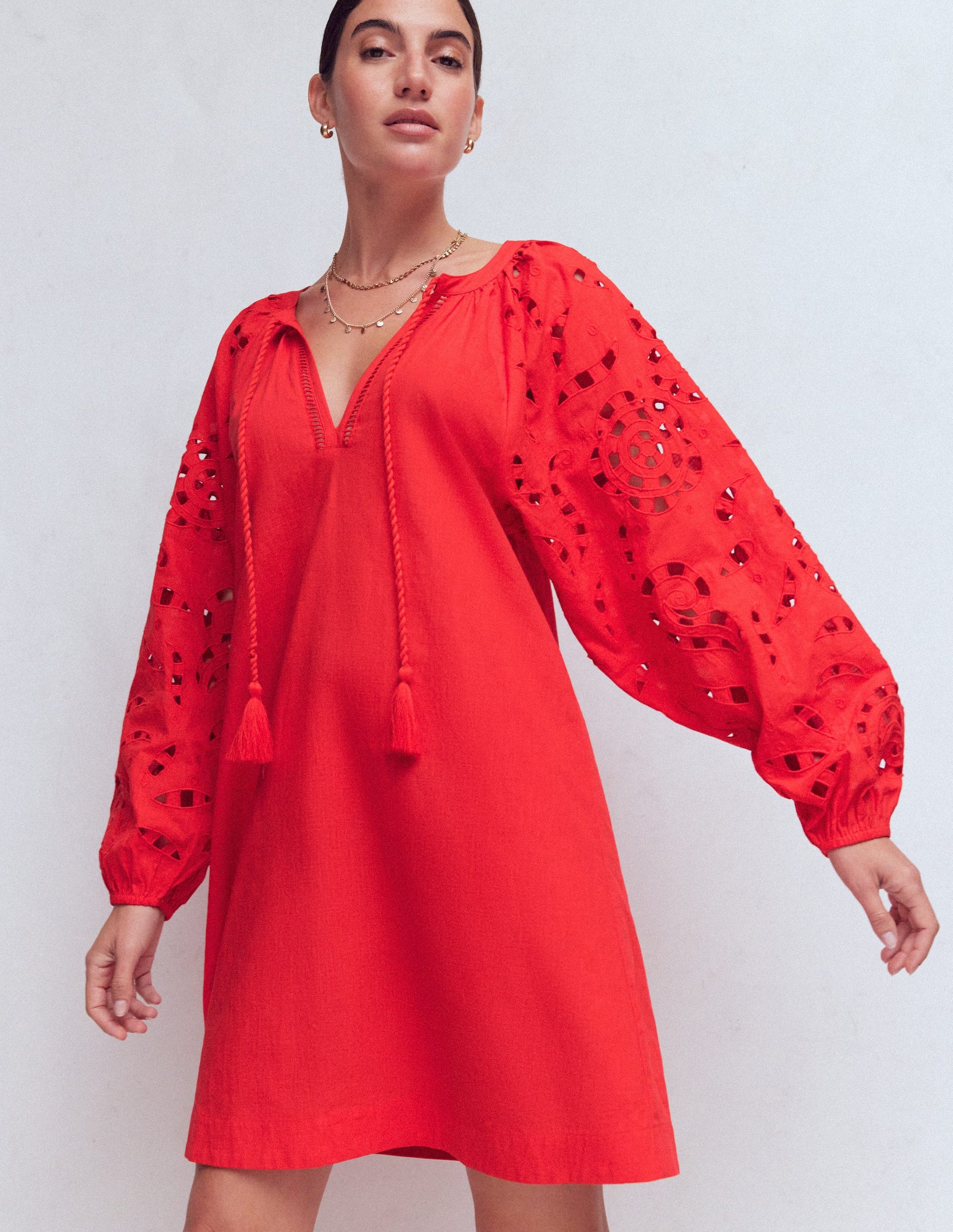 Embroidered Sleeve Kaftan-Red Embroidery-1