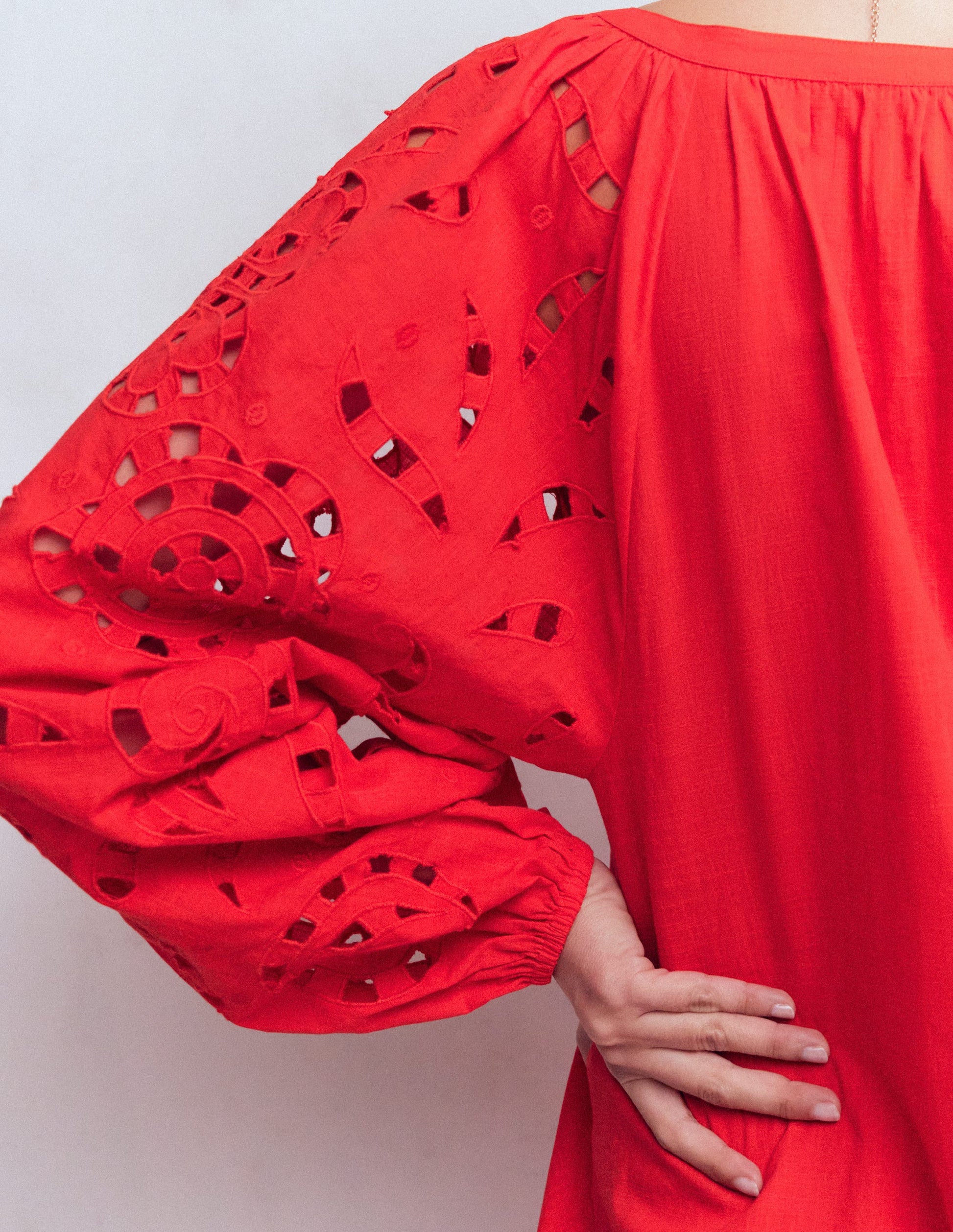 Embroidered Sleeve Kaftan-Red Embroidery-3