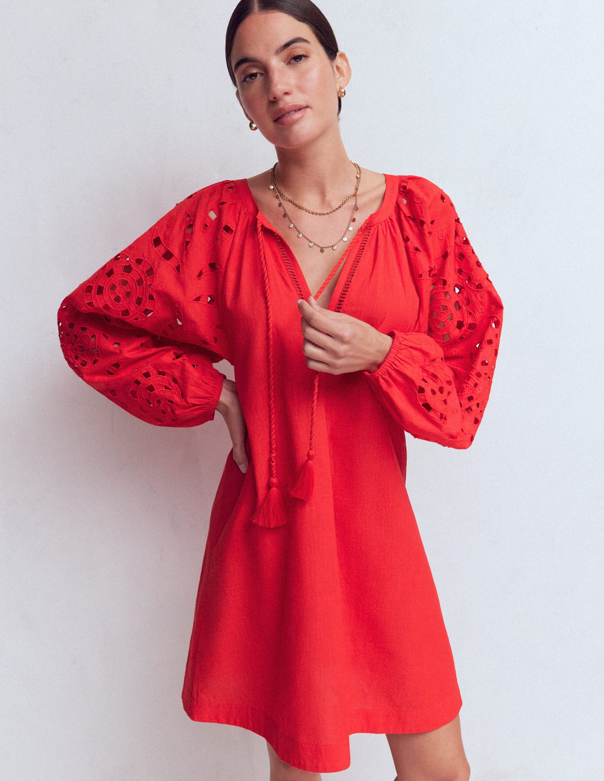 Embroidered Sleeve Kaftan-Red Embroidery-6