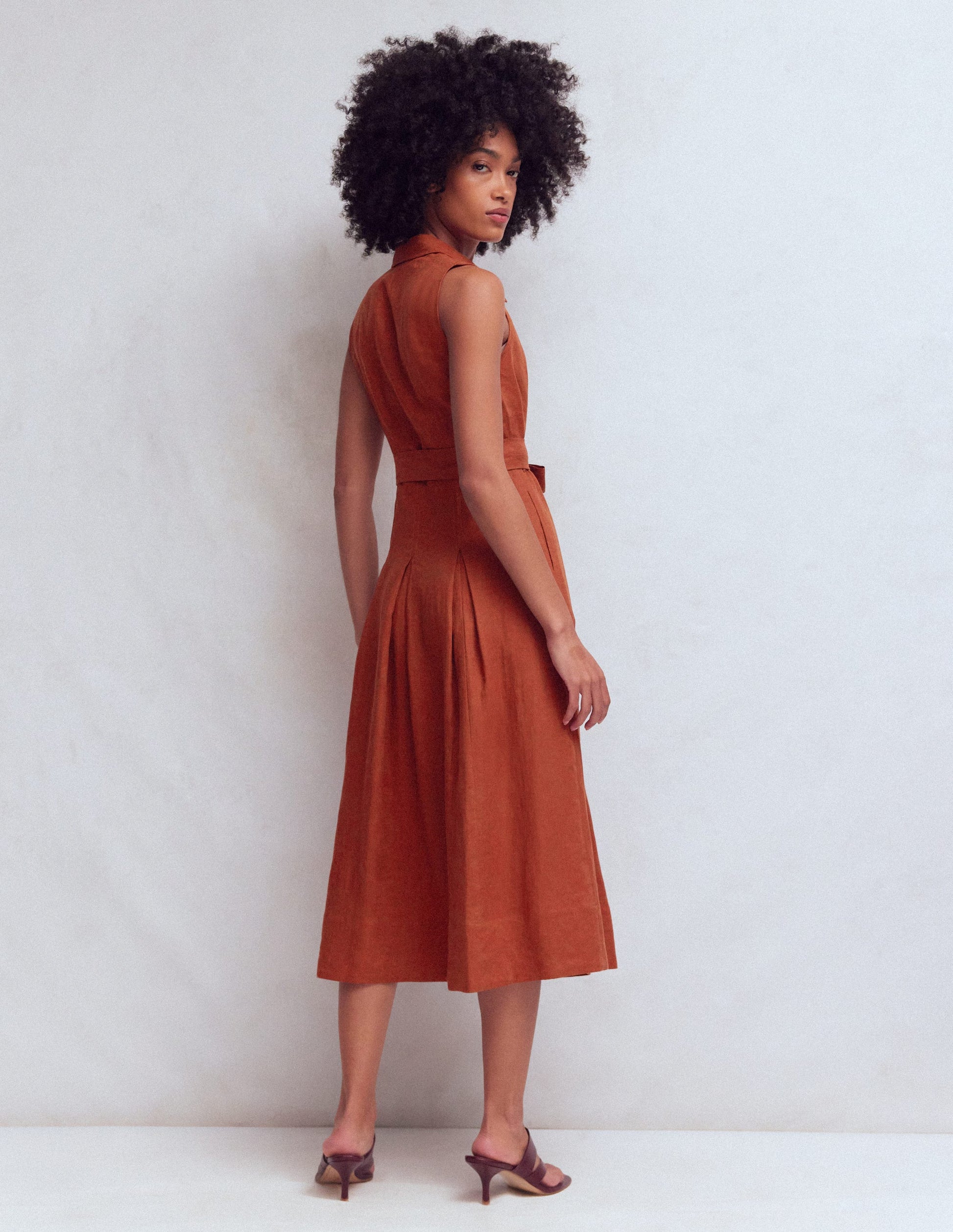 Belinda Linen Shirt Dress-Burnt Orange-3