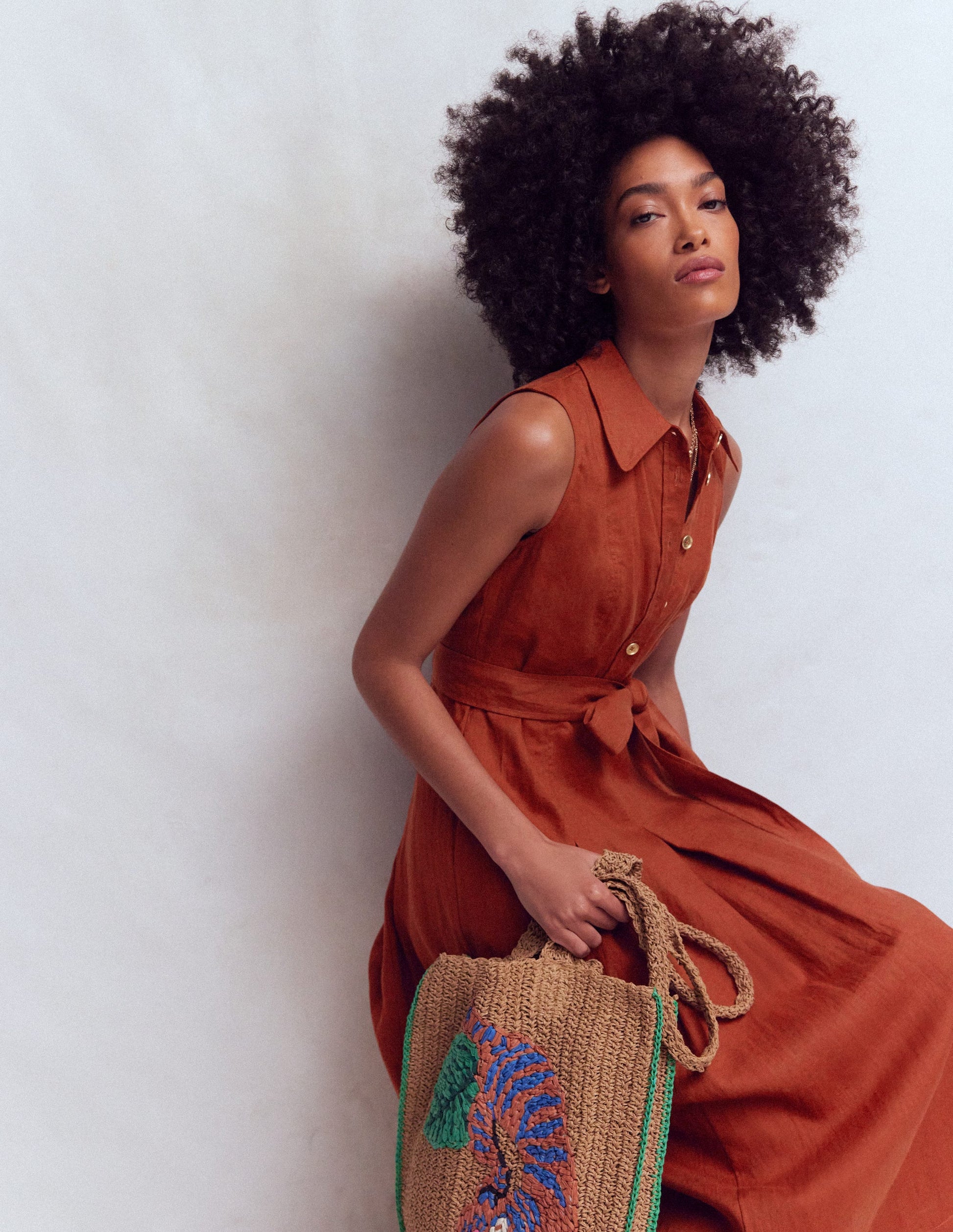 Belinda Linen Shirt Dress-Burnt Orange-5