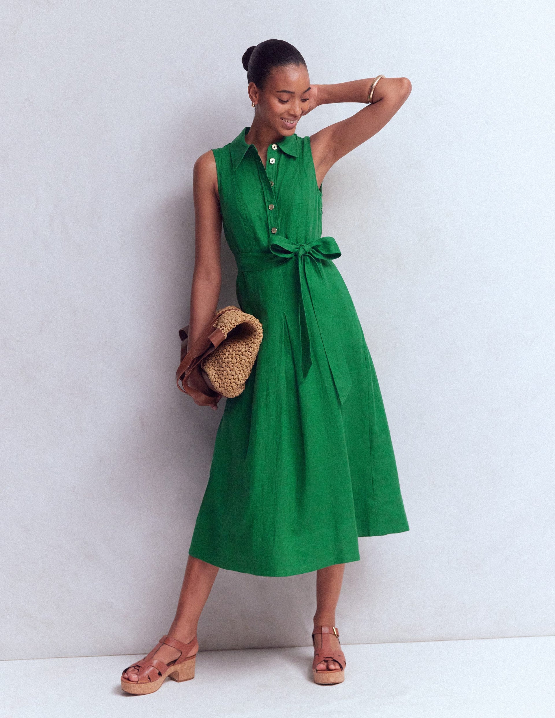 Belinda Linen Shirt Dress-Fresh Green | Boden UK