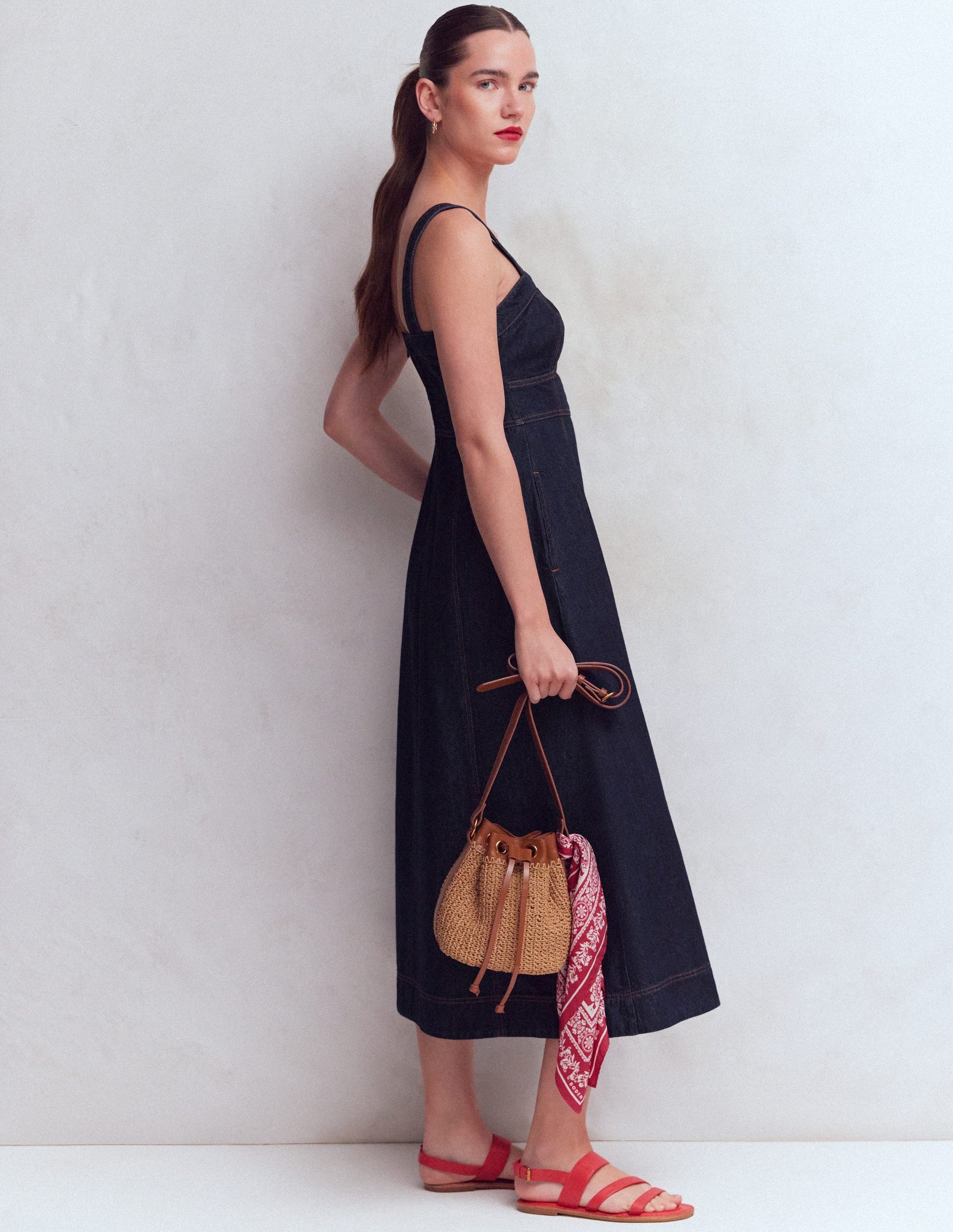 Panelled Bodice Denim Dress-Indigo-1