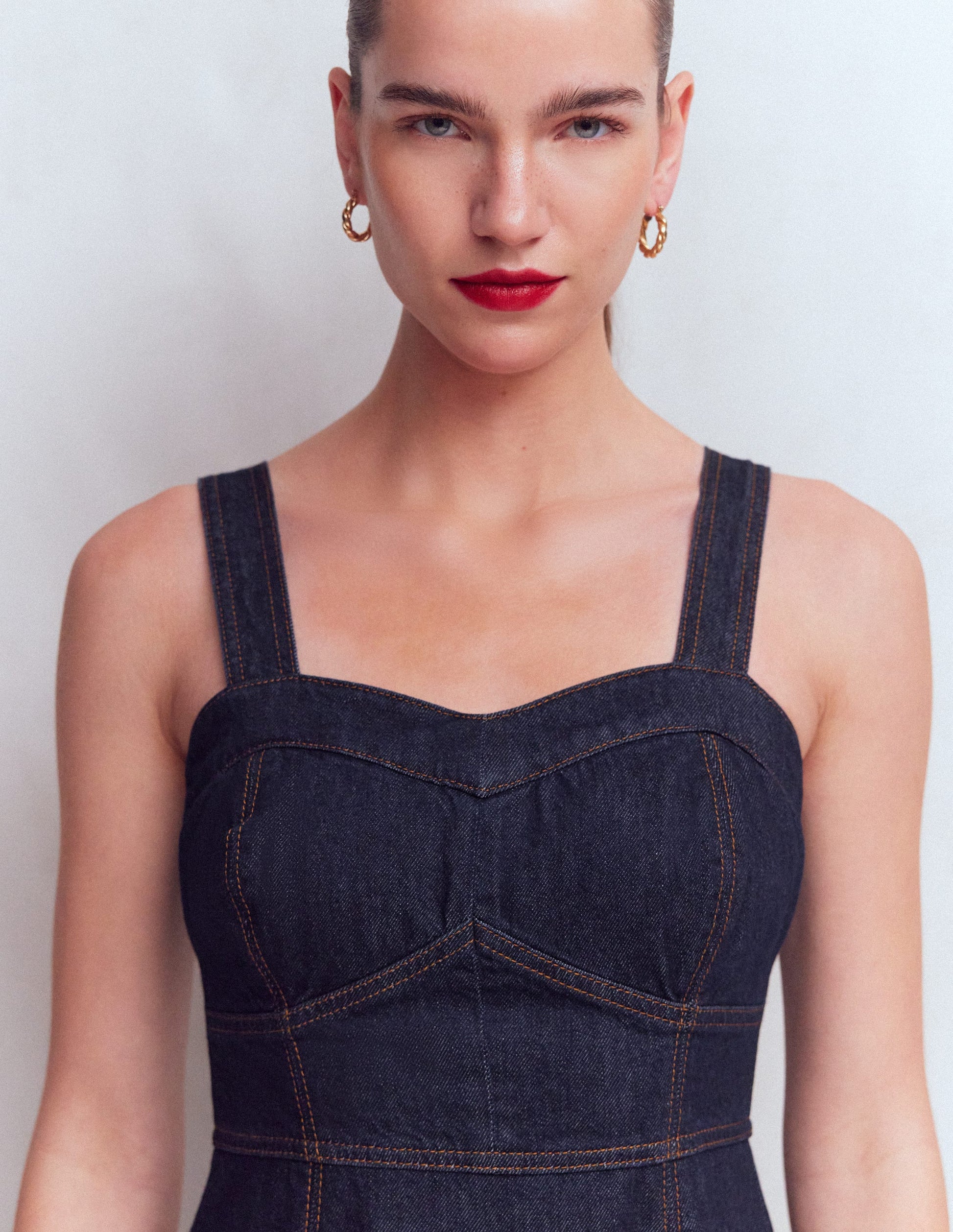 Panelled Bodice Denim Dress-Indigo-2