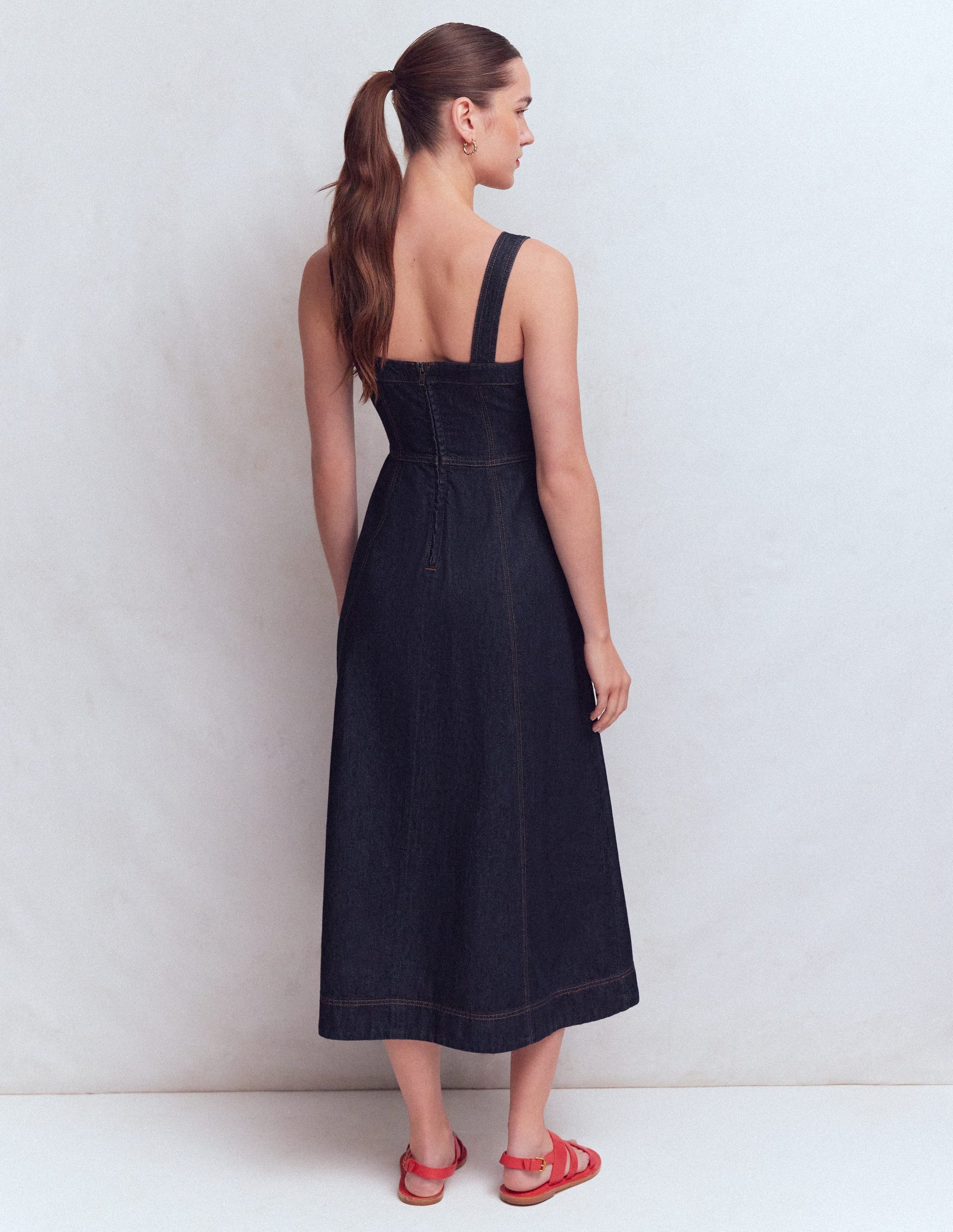 Panelled Bodice Denim Dress-Indigo-3