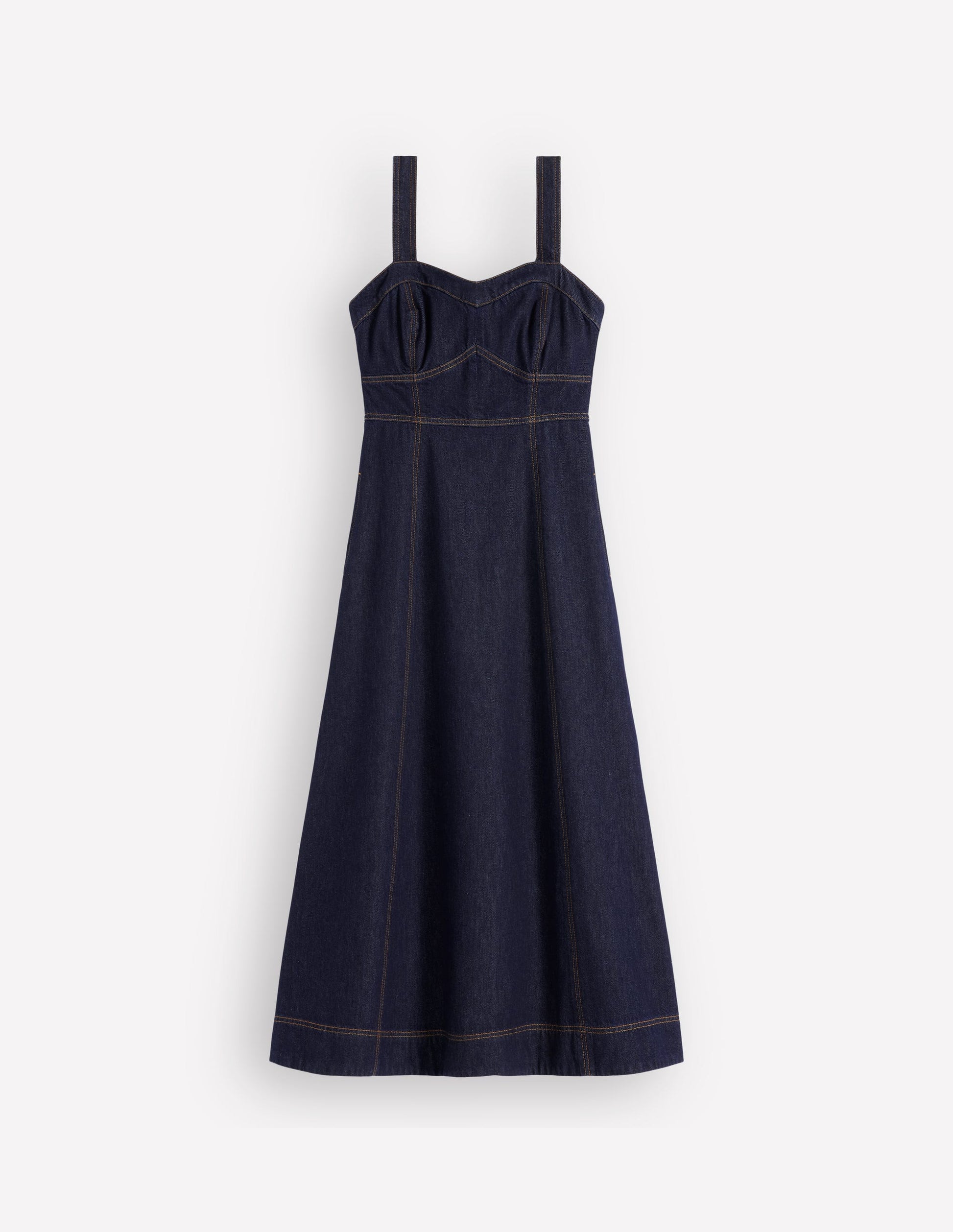 Panelled Bodice Denim Dress-Indigo