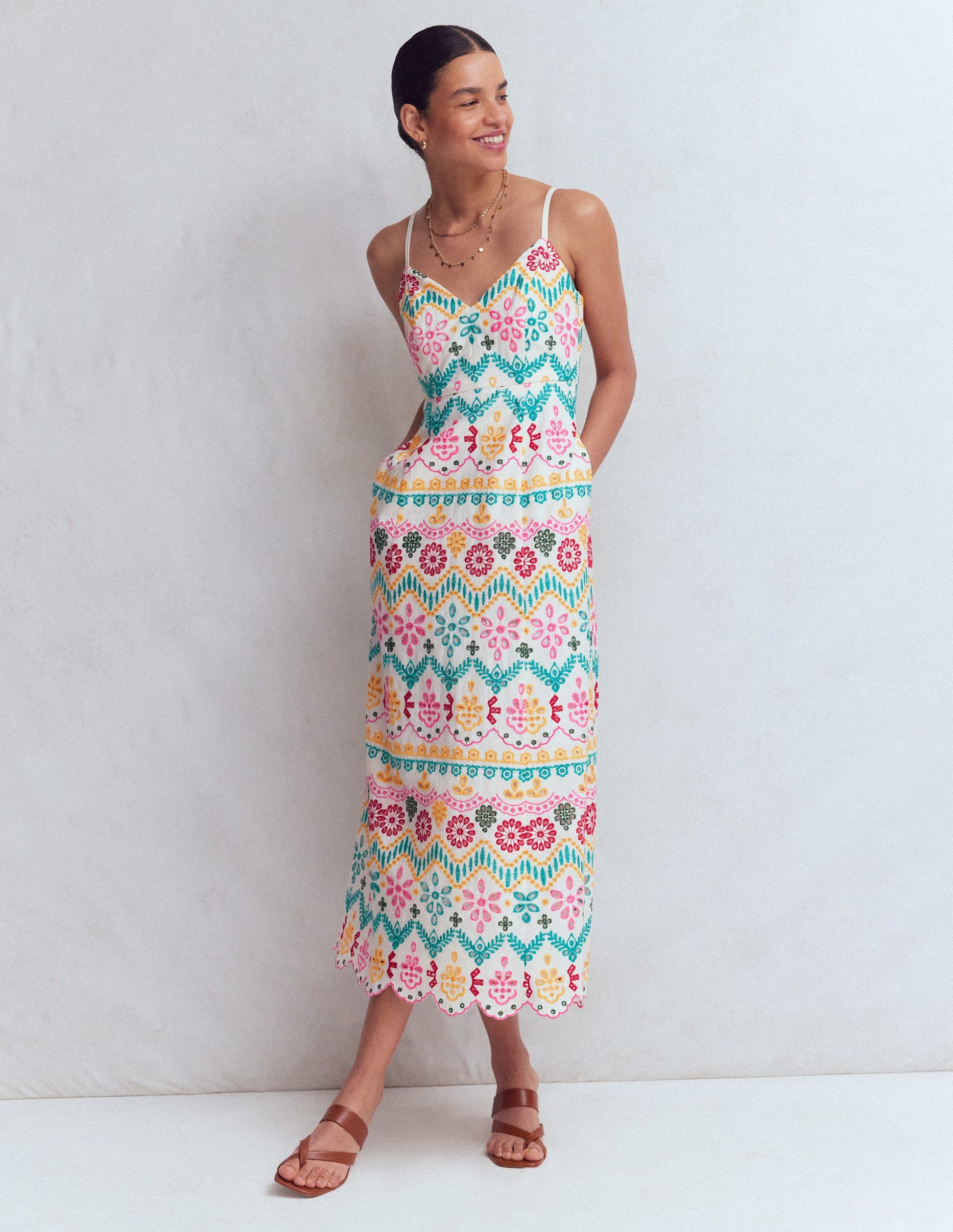 Empire Linen Broderie Dress-Multi Broderie-1