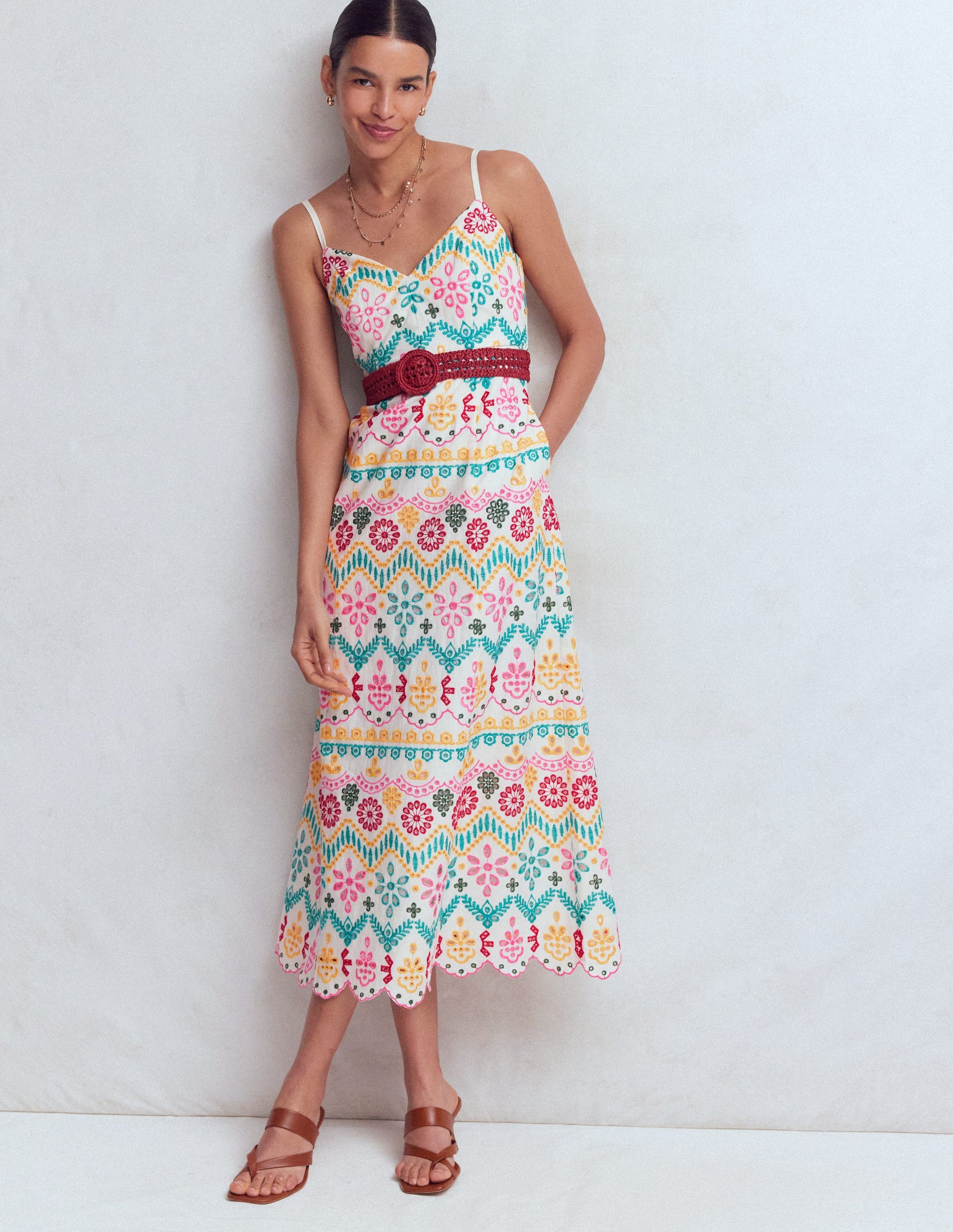 Empire Linen Broderie Dress-Multi Broderie-5