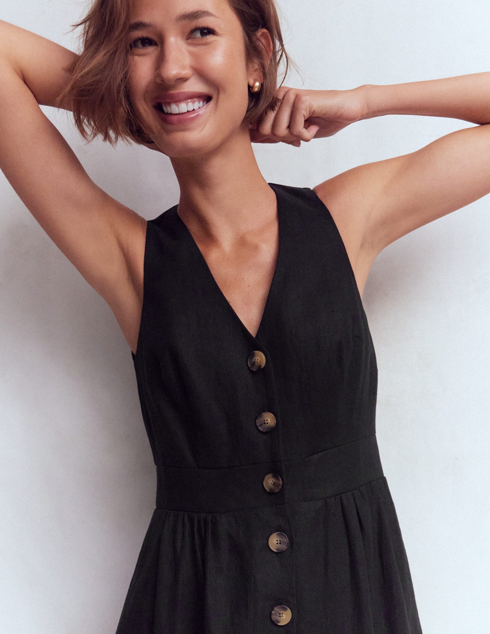 Catherine Button Linen Dress-Black | Boden UK Catherine Button Linen Dress-Black | Boden UK