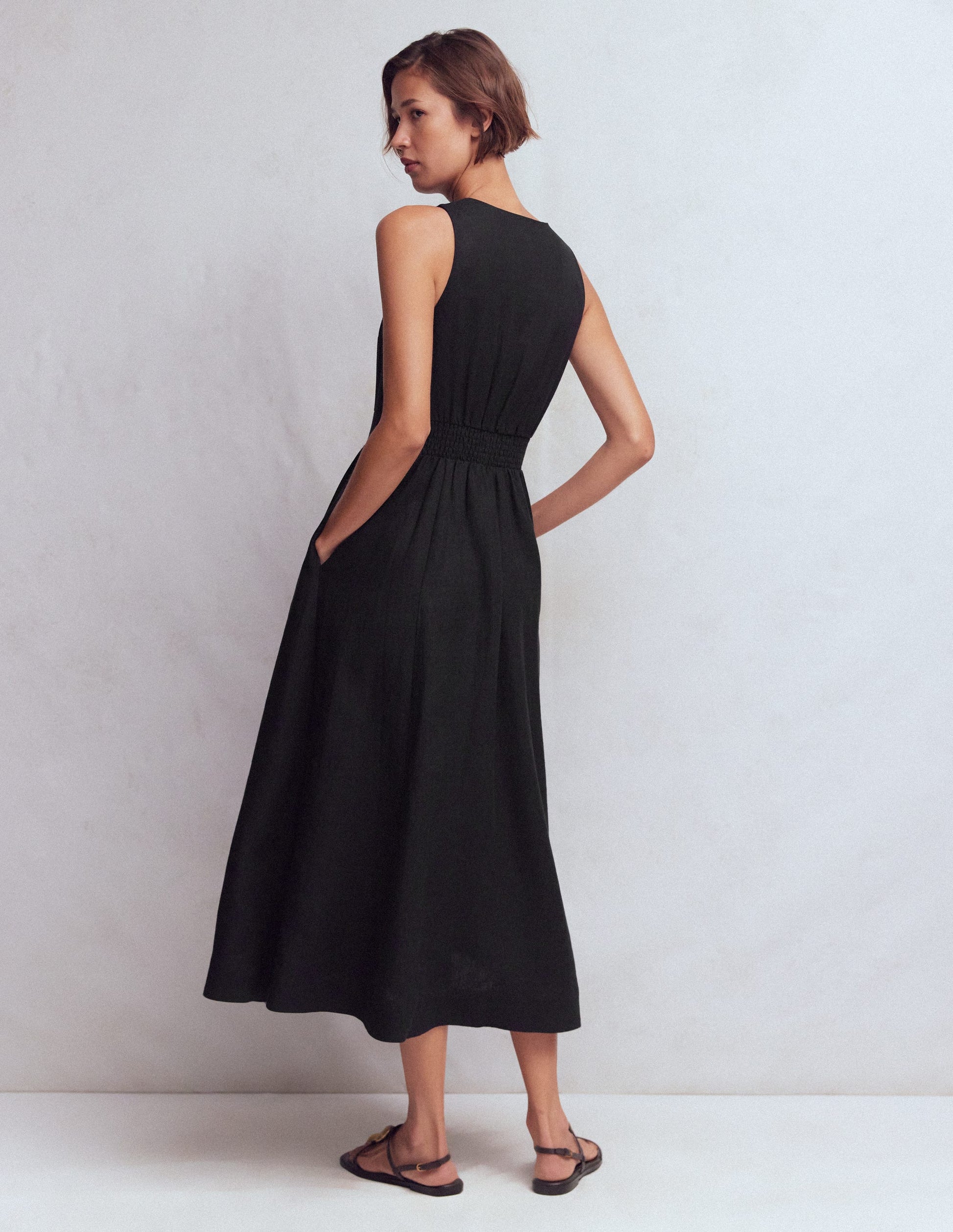 Catherine Button Linen Dress-Black-3