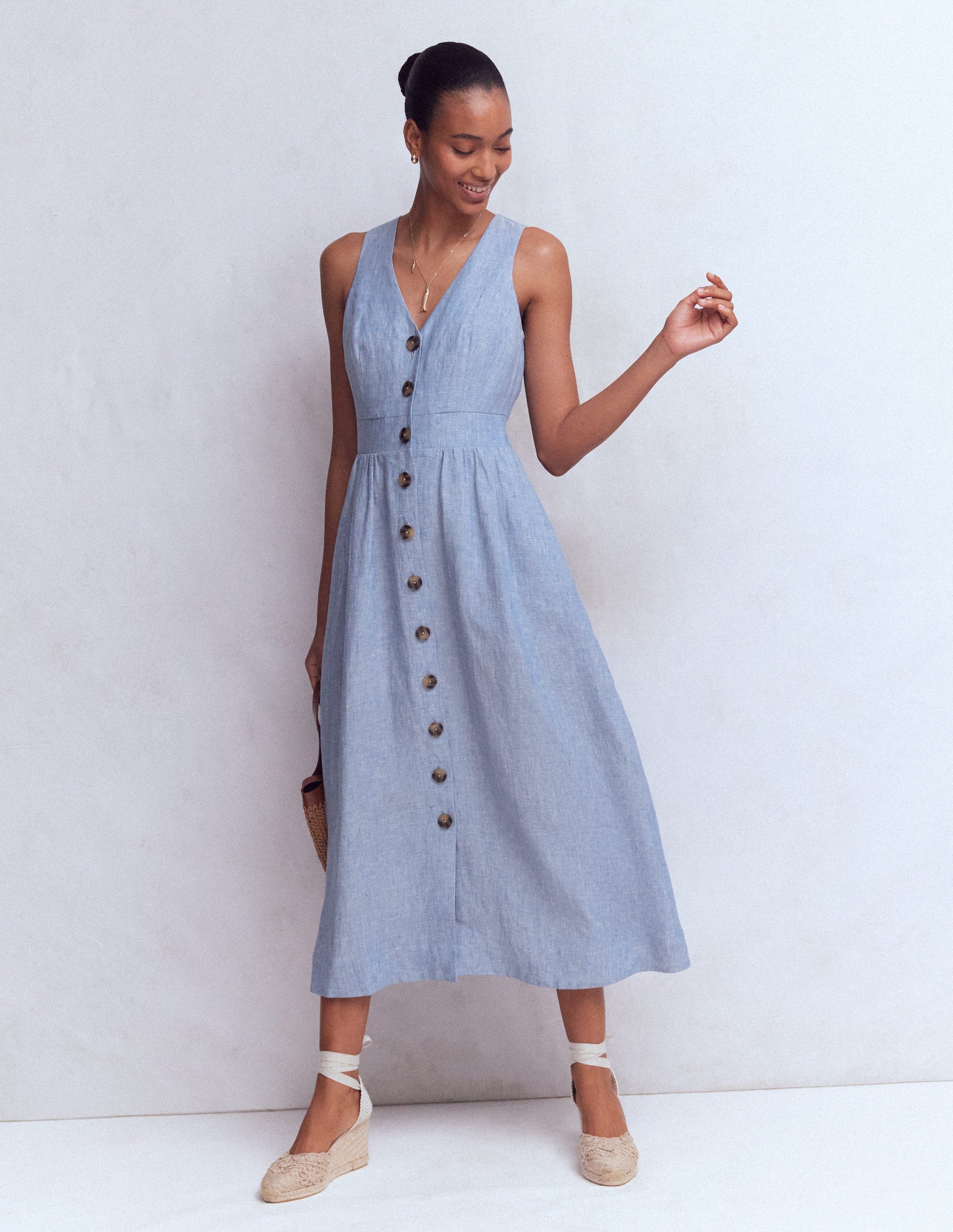 Catherine Button Linen Dress-Chambray | Boden UK Catherine Button Linen Dress-Chambray | Boden UK