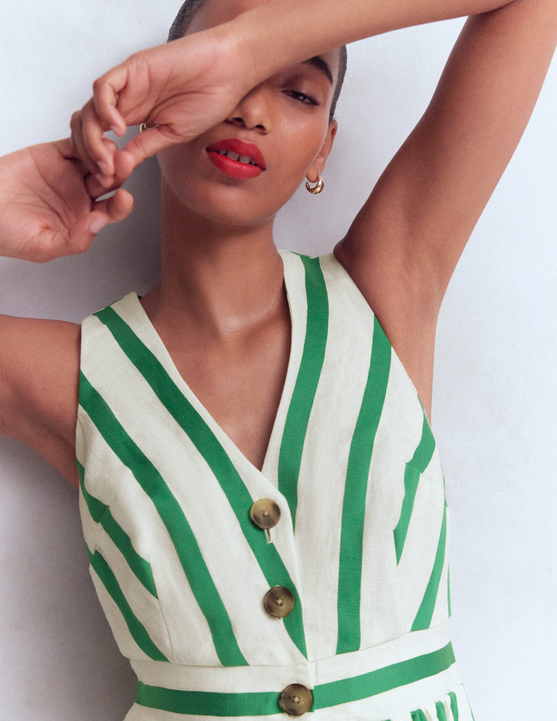 Catherine Button Linen Dress-Ivory and Green Satin Stripe | Boden UK Catherine Button Linen Dress-Ivory and Green Satin Stripe | Boden UK