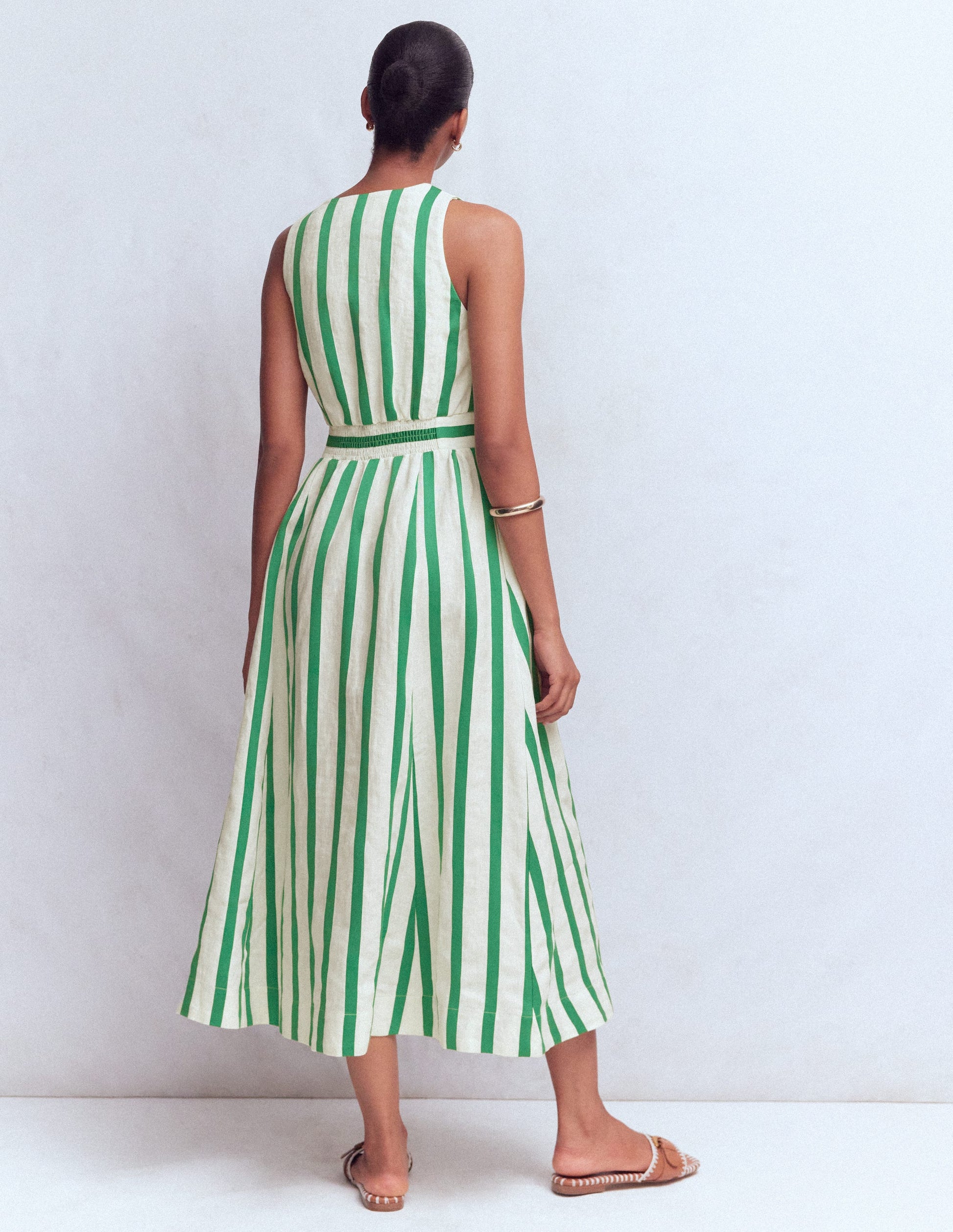Catherine Button Linen Dress-Ivory and Green Satin Stripe | Boden UK Catherine Button Linen Dress-Ivory and Green Satin Stripe | Boden UK