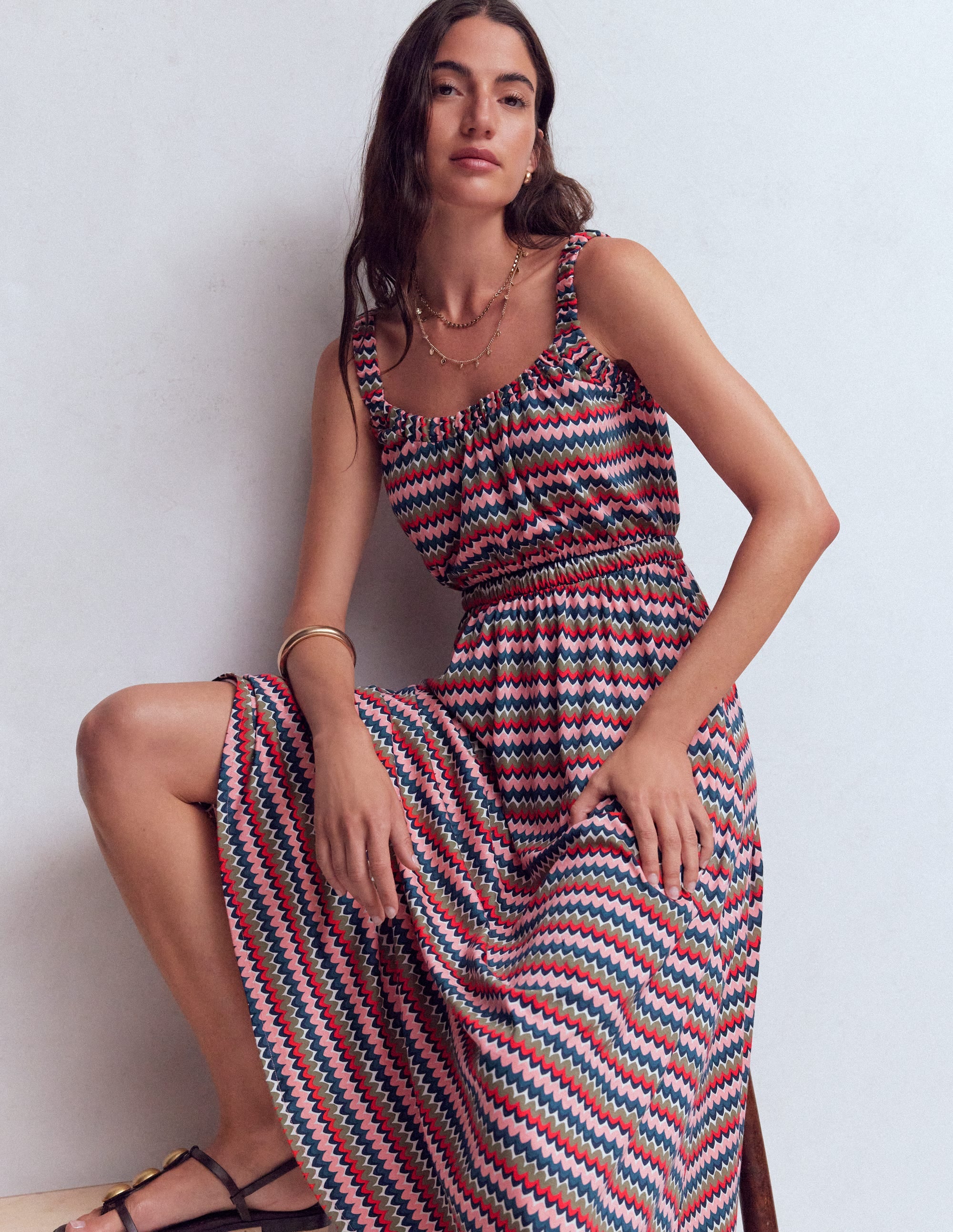 Scoop Neck Jersey Dress-Multi, Zigzag Ripple - Image 1