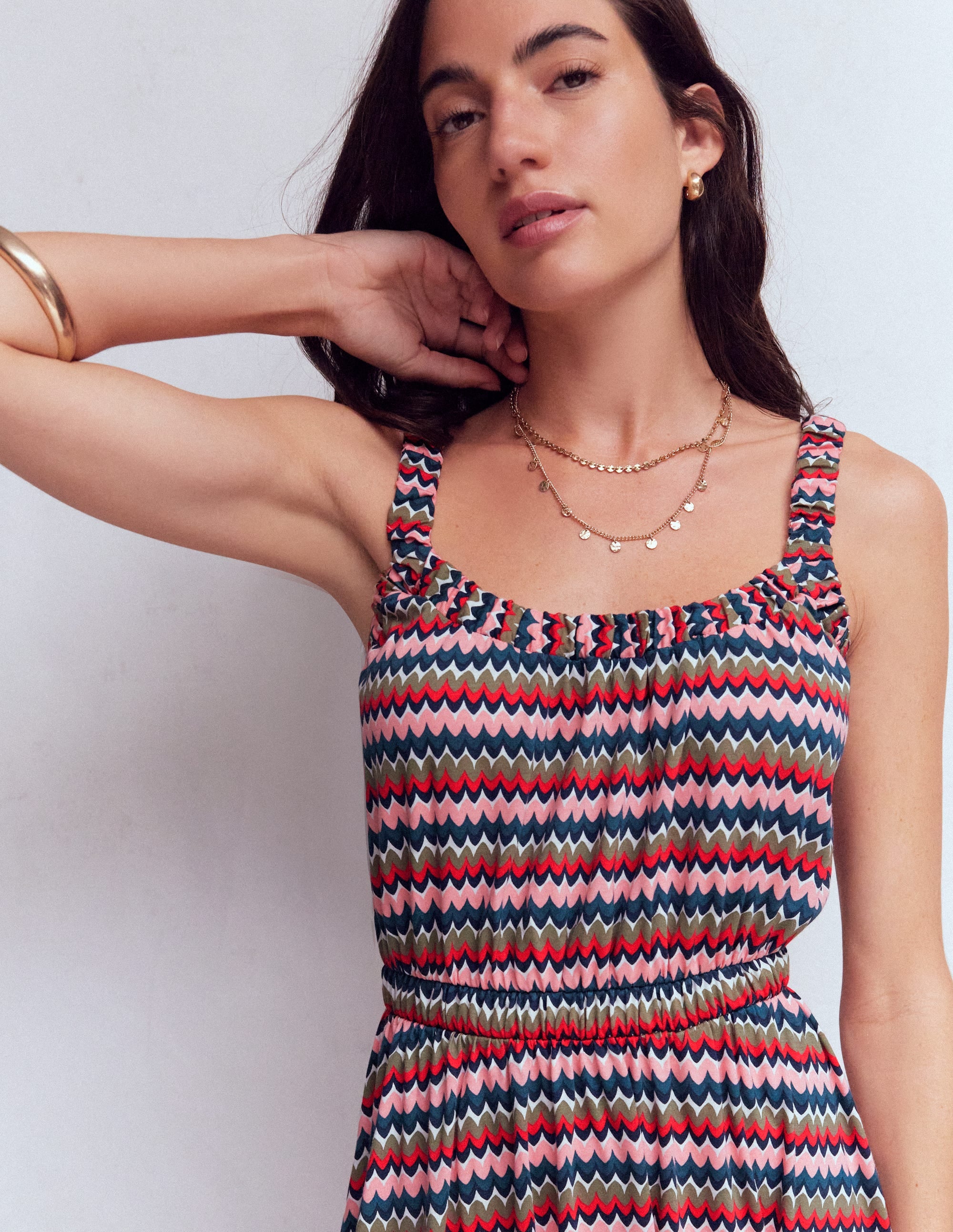 Scoop Neck Jersey Dress-Multi, Zigzag Ripple - Image 2
