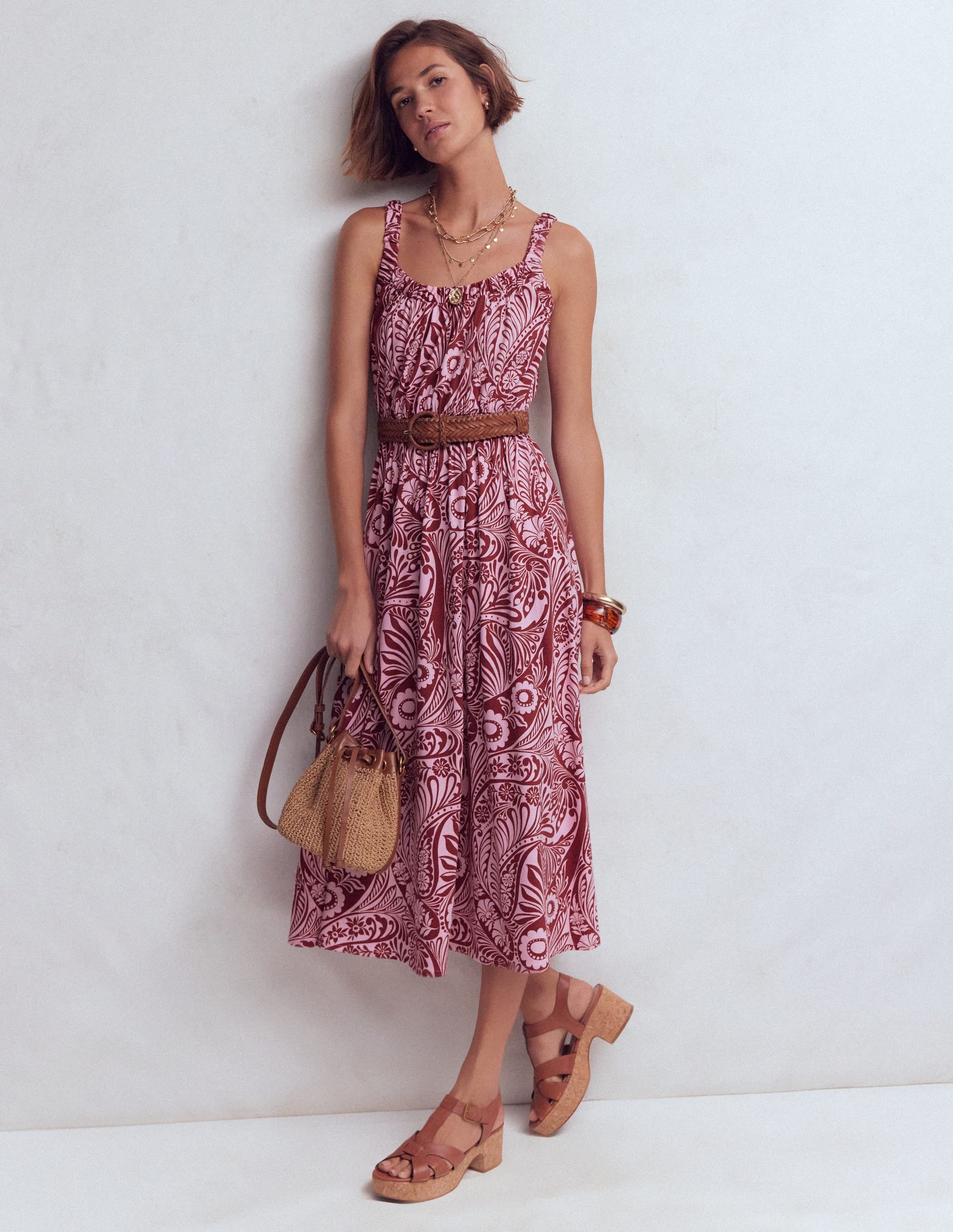 Scoop Neck Jersey Dress-Pink, Enchanted Paisley - Image 1