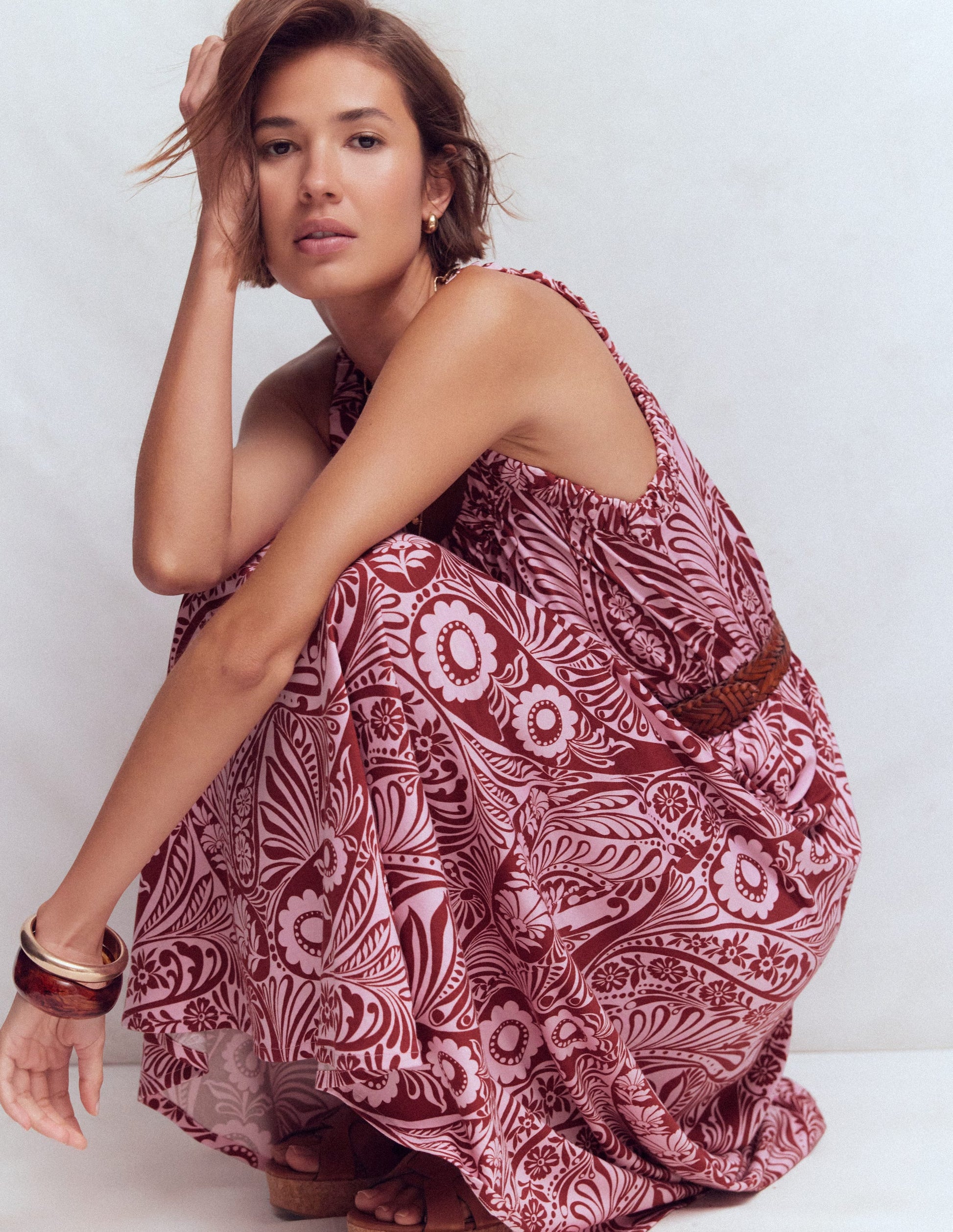 Scoop Neck Jersey Dress-Pink, Enchanted Paisley-5
