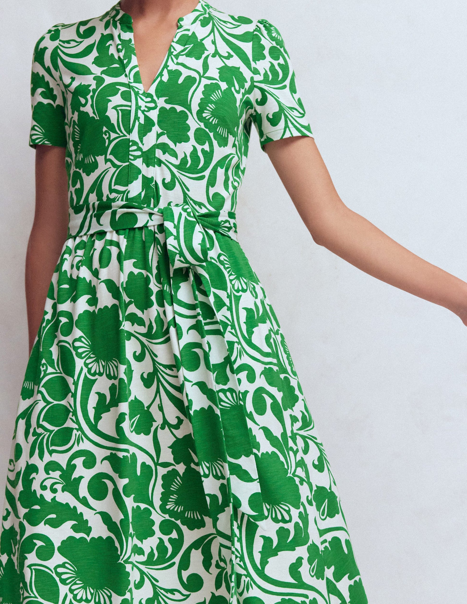 Naomi Jersey Midi Dress-Emerald, Flourishing Meadow-2
