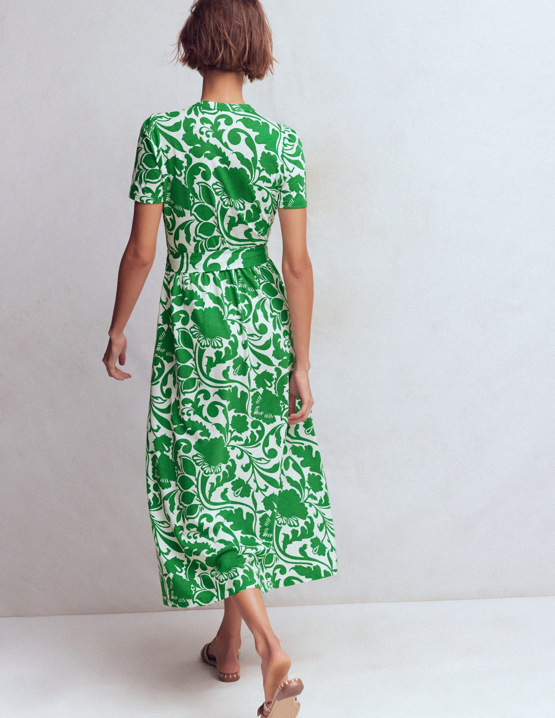 Naomi Jersey Midi Dress-Green, Flourishing Meadow | Boden UK