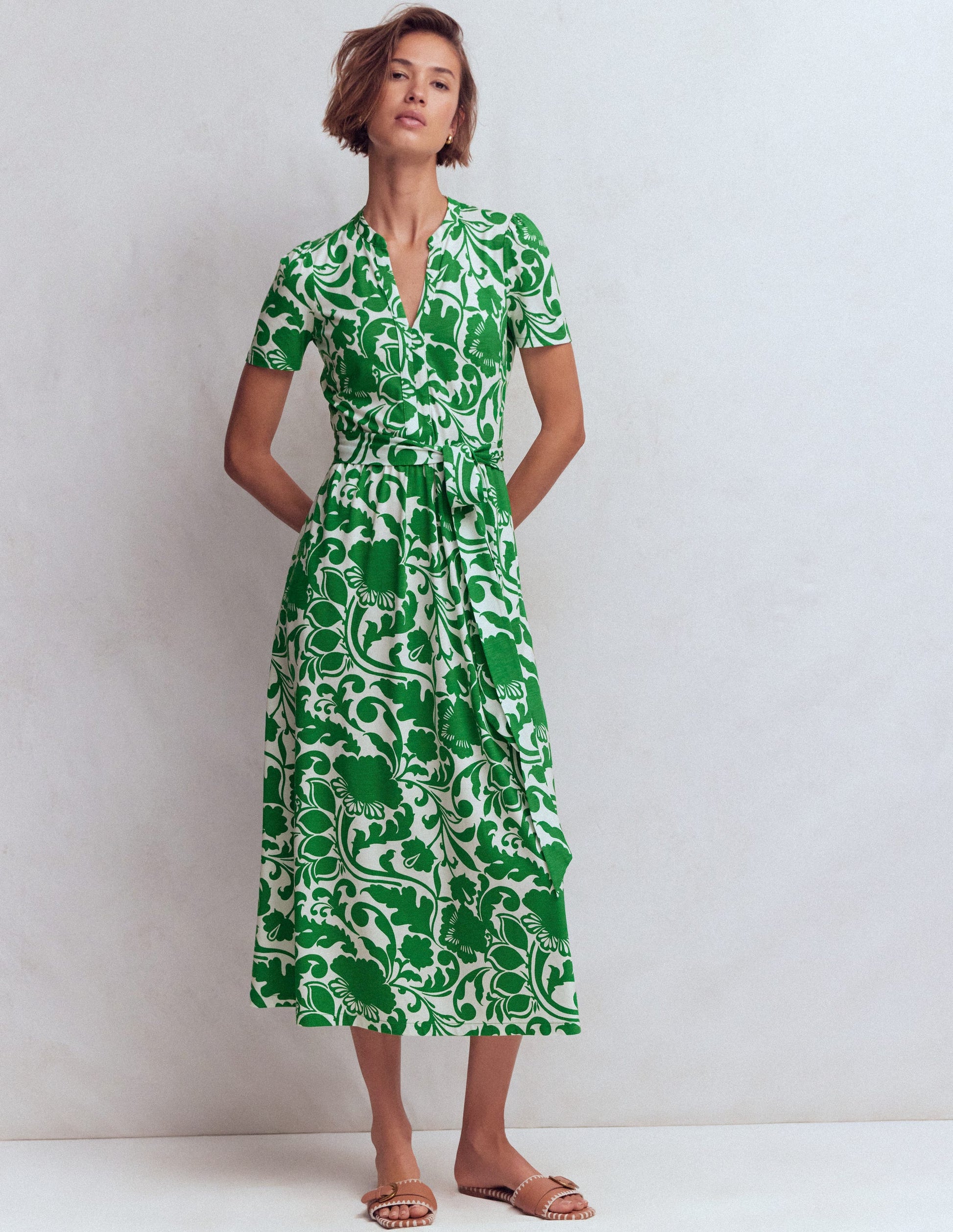 Naomi Jersey Midi Dress-Emerald, Flourishing Meadow-4