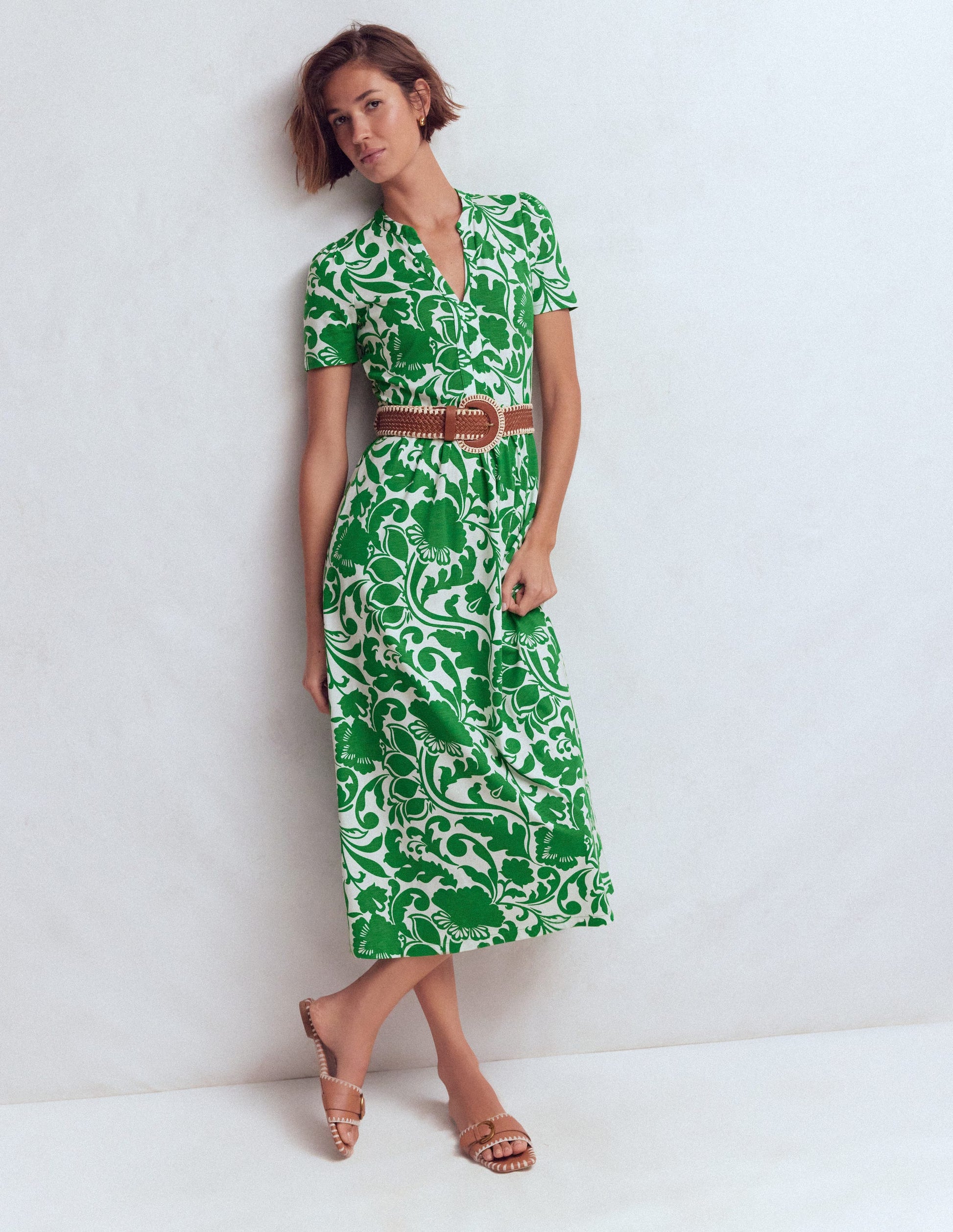 Naomi Jersey Midi Dress-Emerald, Flourishing Meadow-5