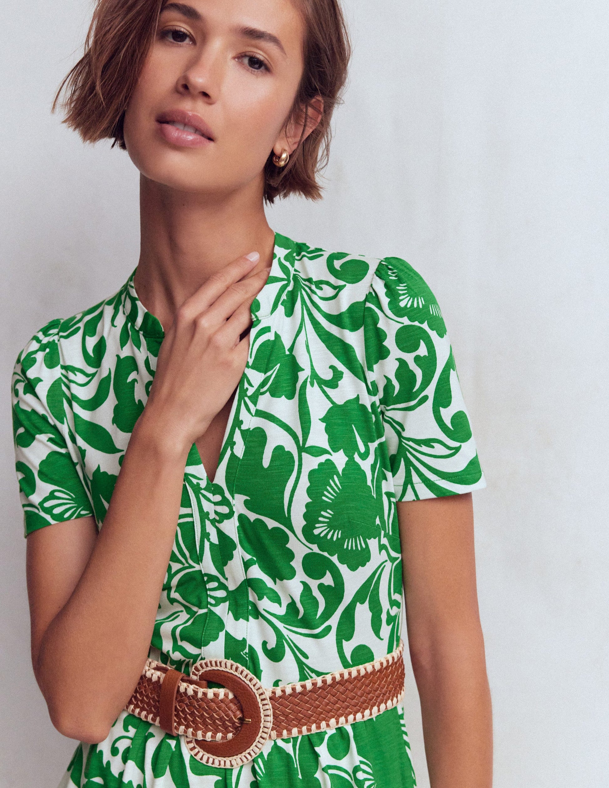 boden green midi dress Boden Women's Smocked Jersey Midi Dress in Green main image 1
