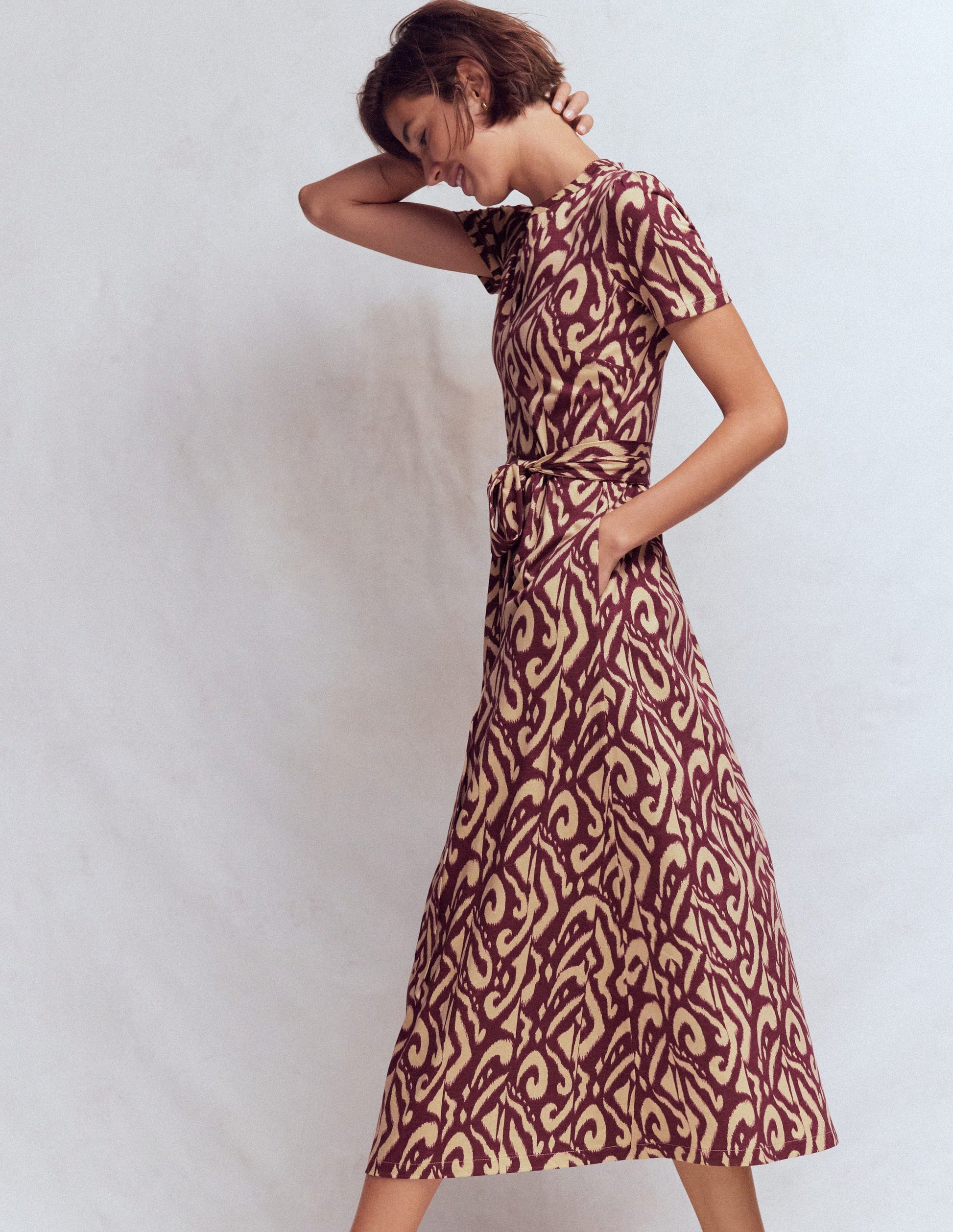Naomi Jersey Midi Dress-Deep Wisteria, Ikat-4